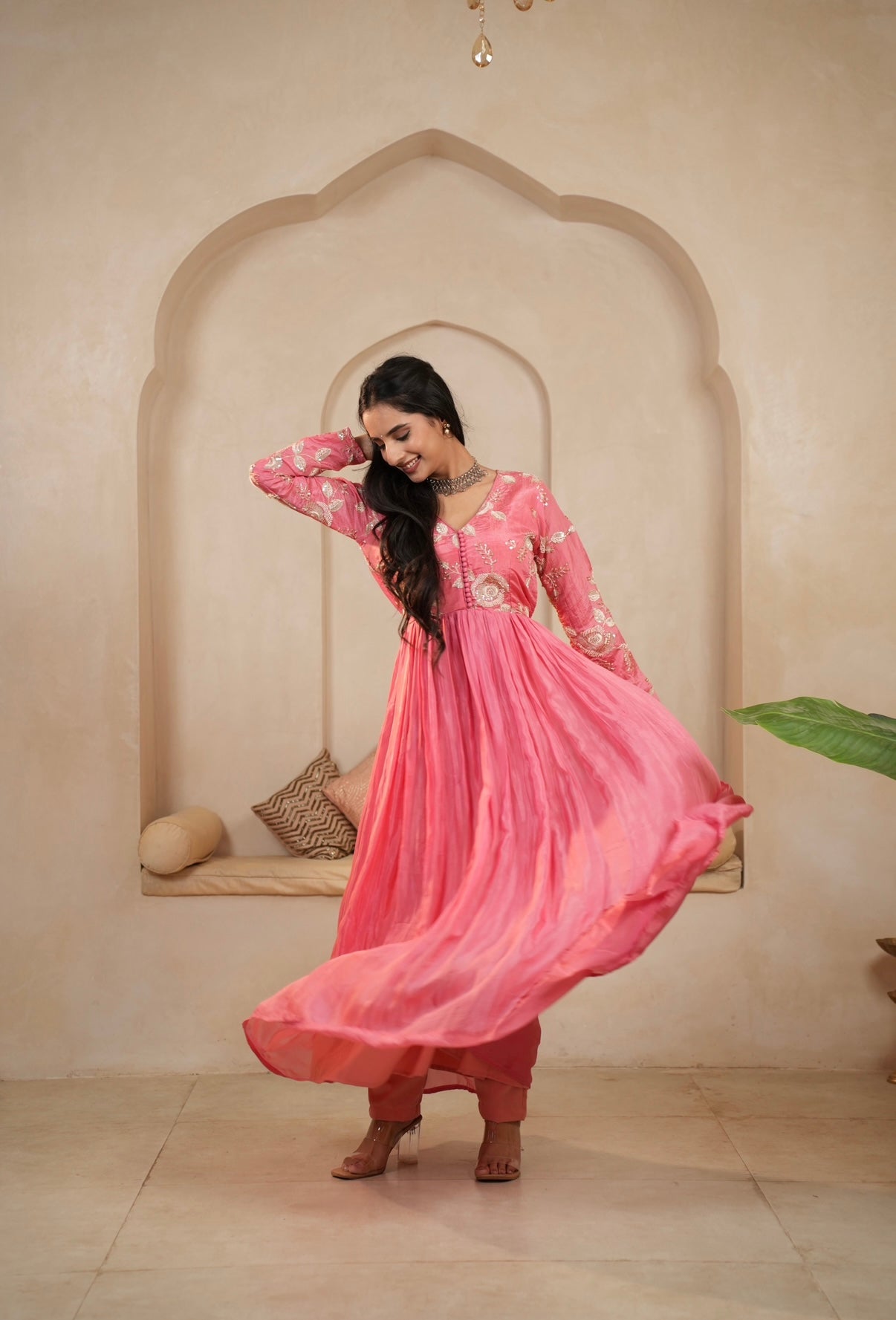 Rose Bloom Embroidered Anarkali Set