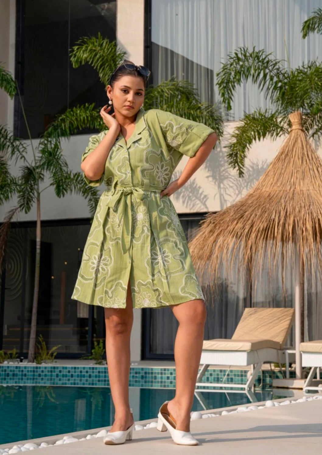 EMERALD EMBROIDERED SHORT DRESS