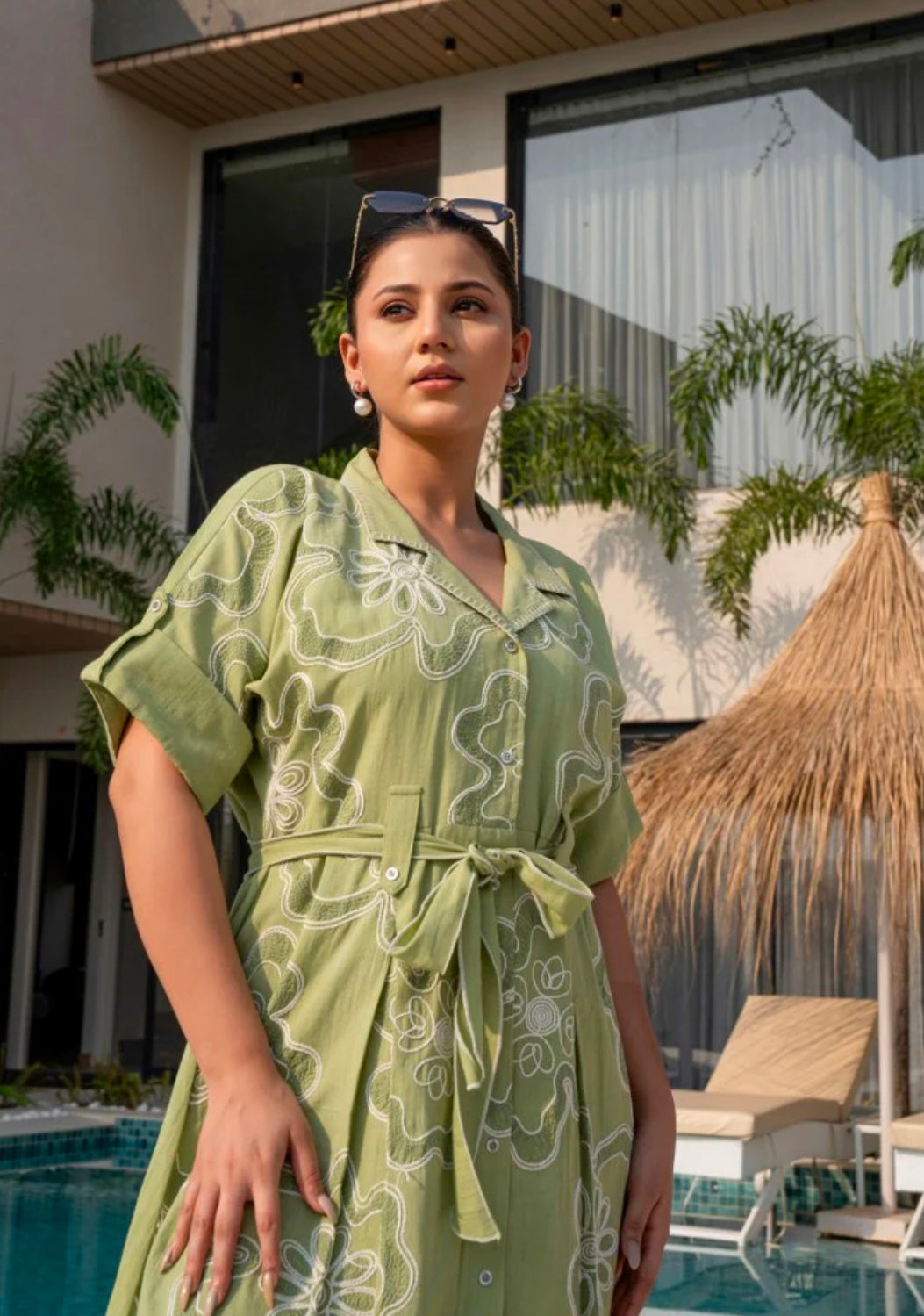 EMERALD EMBROIDERED SHORT DRESS