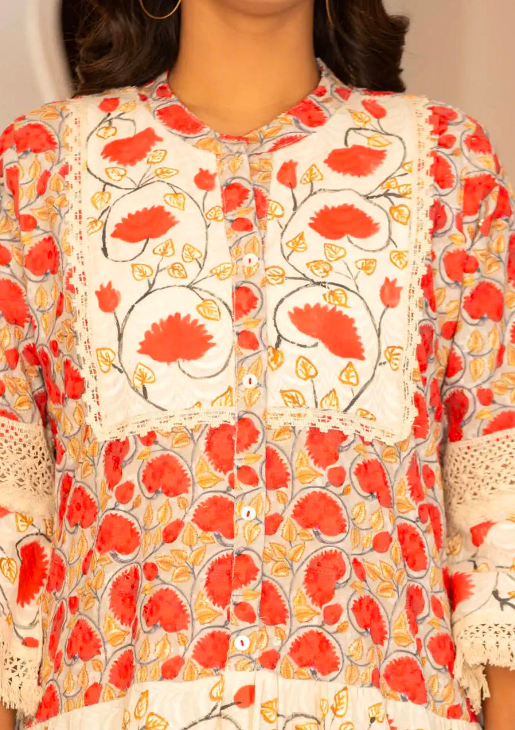 BOHO BLOOM COTTON SHORT DRESS WITH LACE DETAILING