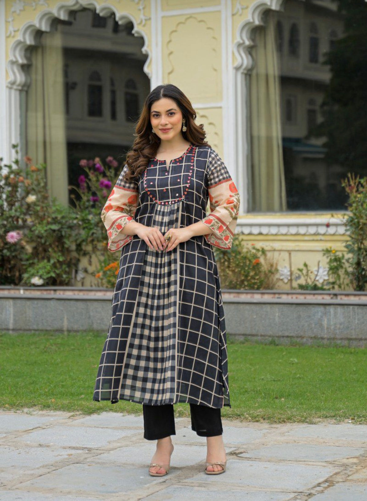 Midnight noir grid kurta set
