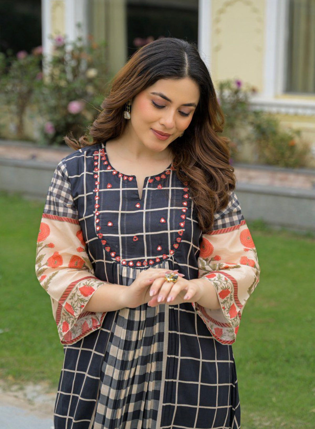 Midnight noir grid kurta set