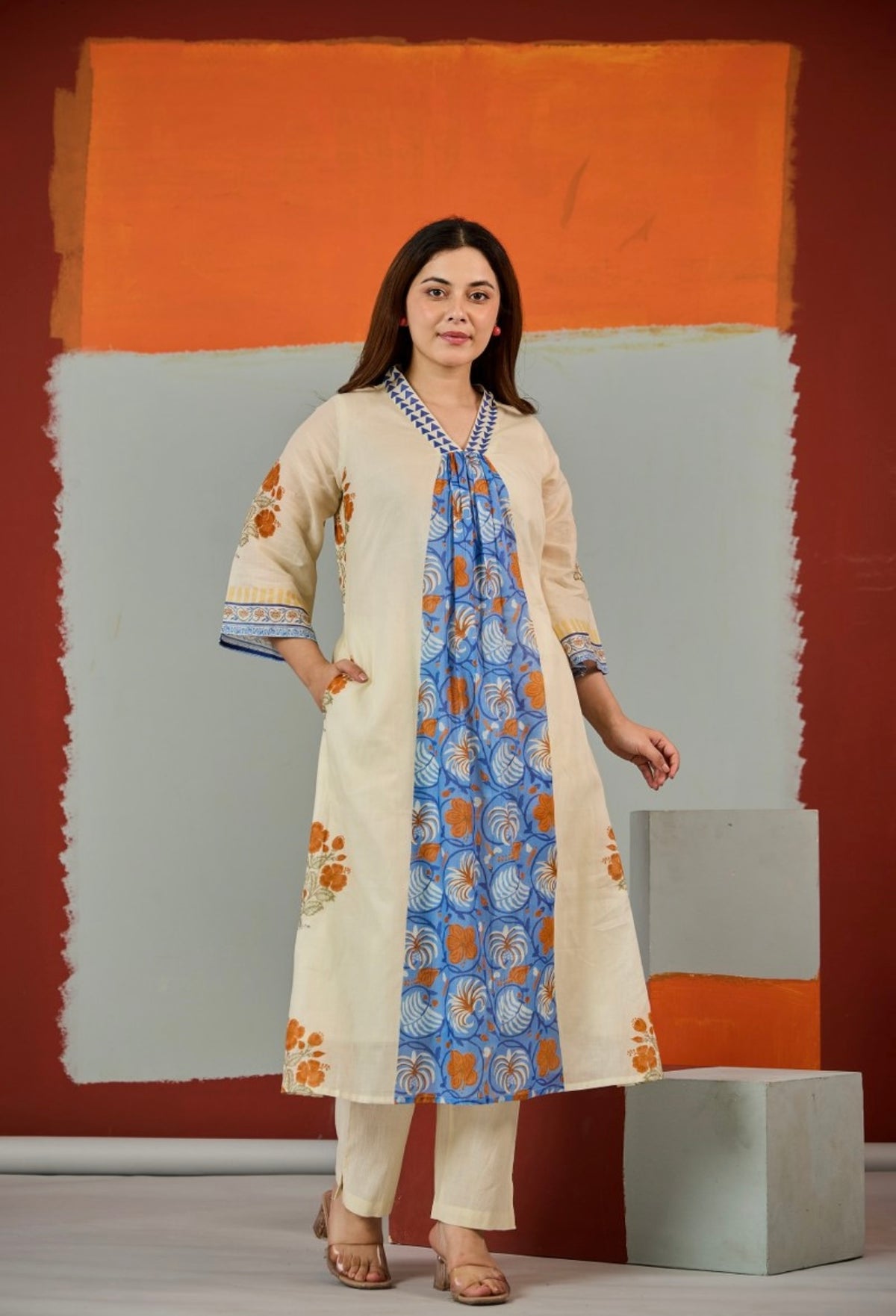 Ivory meadow panelled kurta set