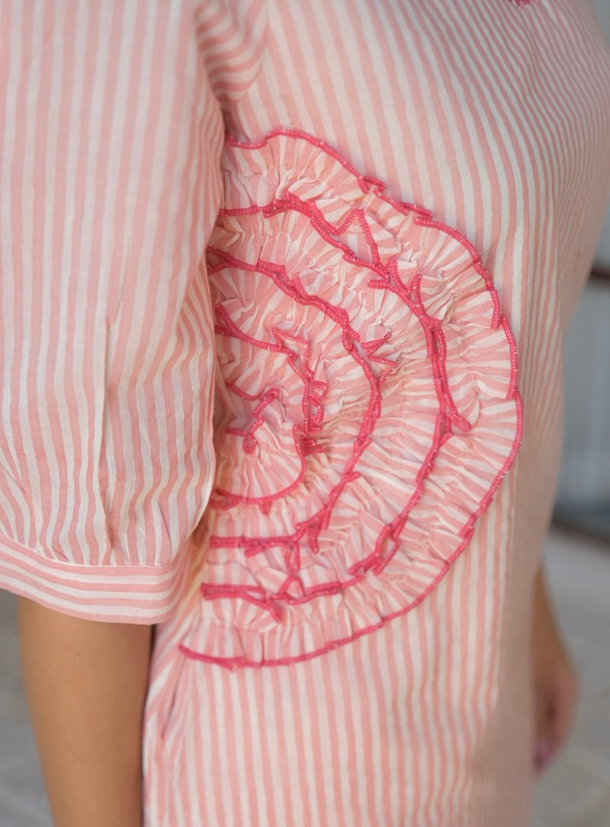 Coral bloom blush stripe kurta set