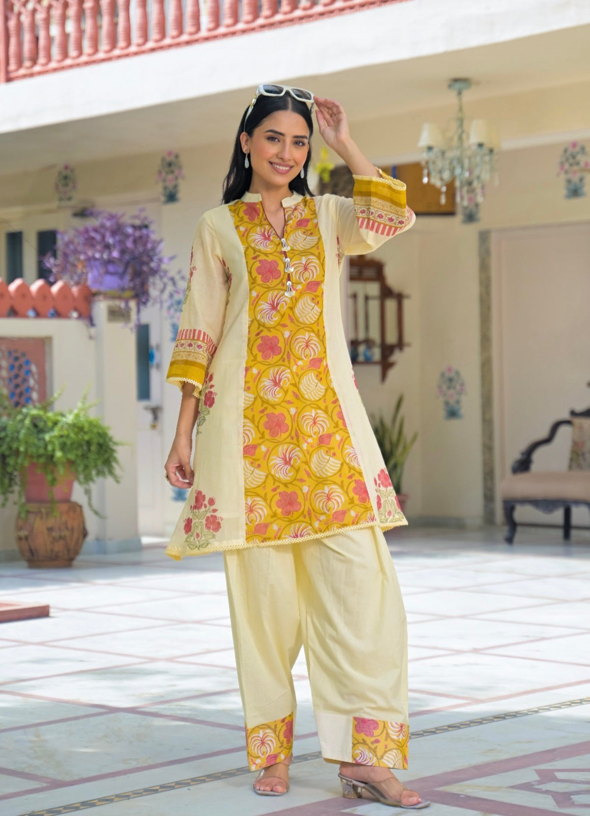 Ochre medley floral fusion farshi set