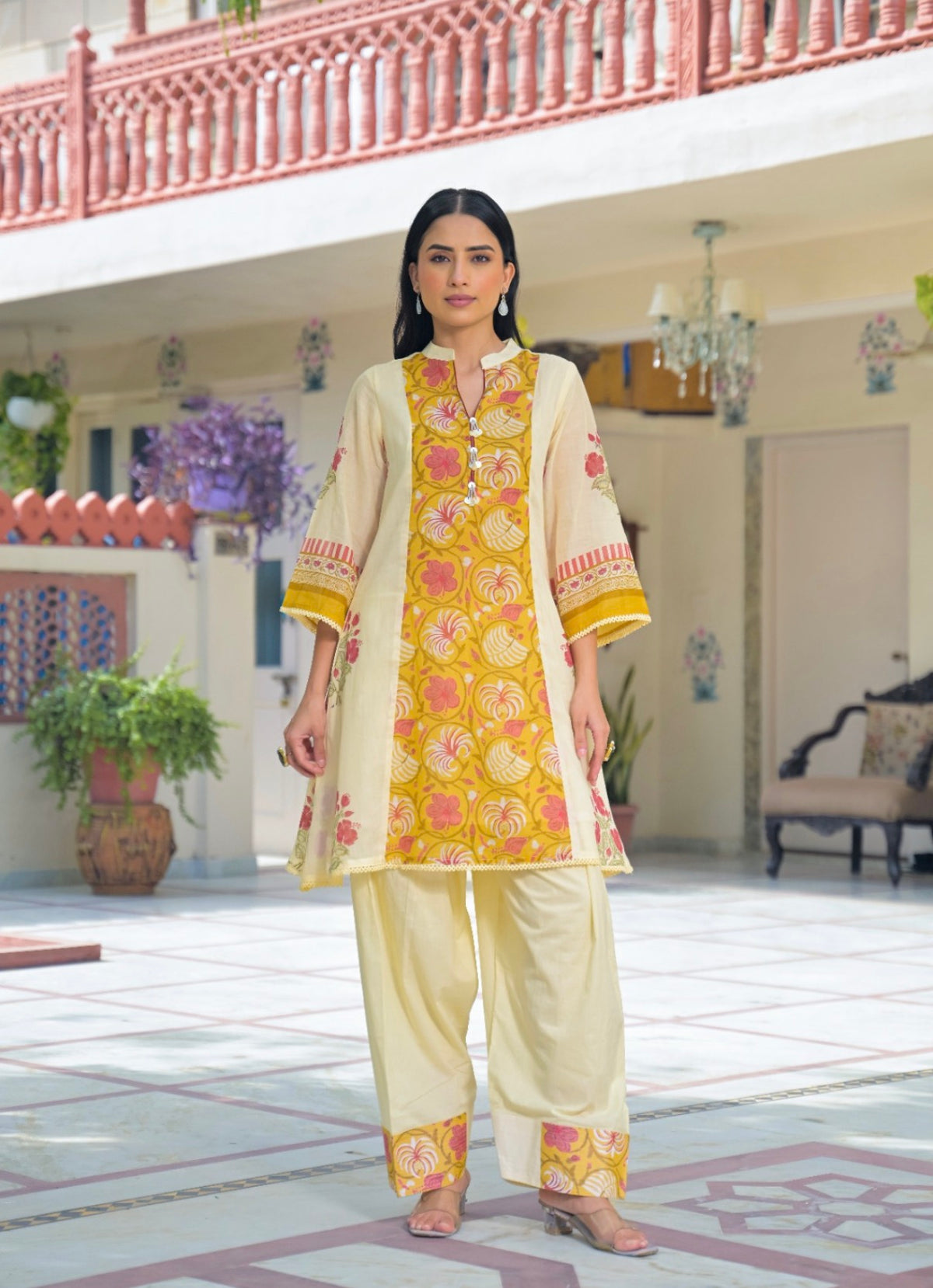 Ochre medley floral fusion farshi set