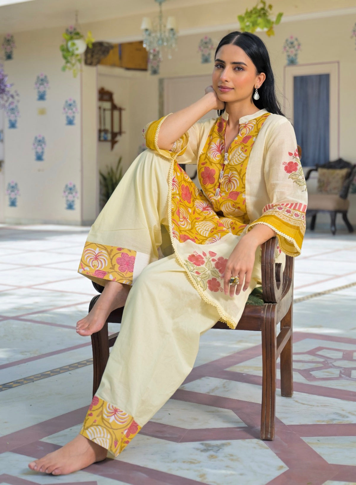 Ochre medley floral fusion farshi set