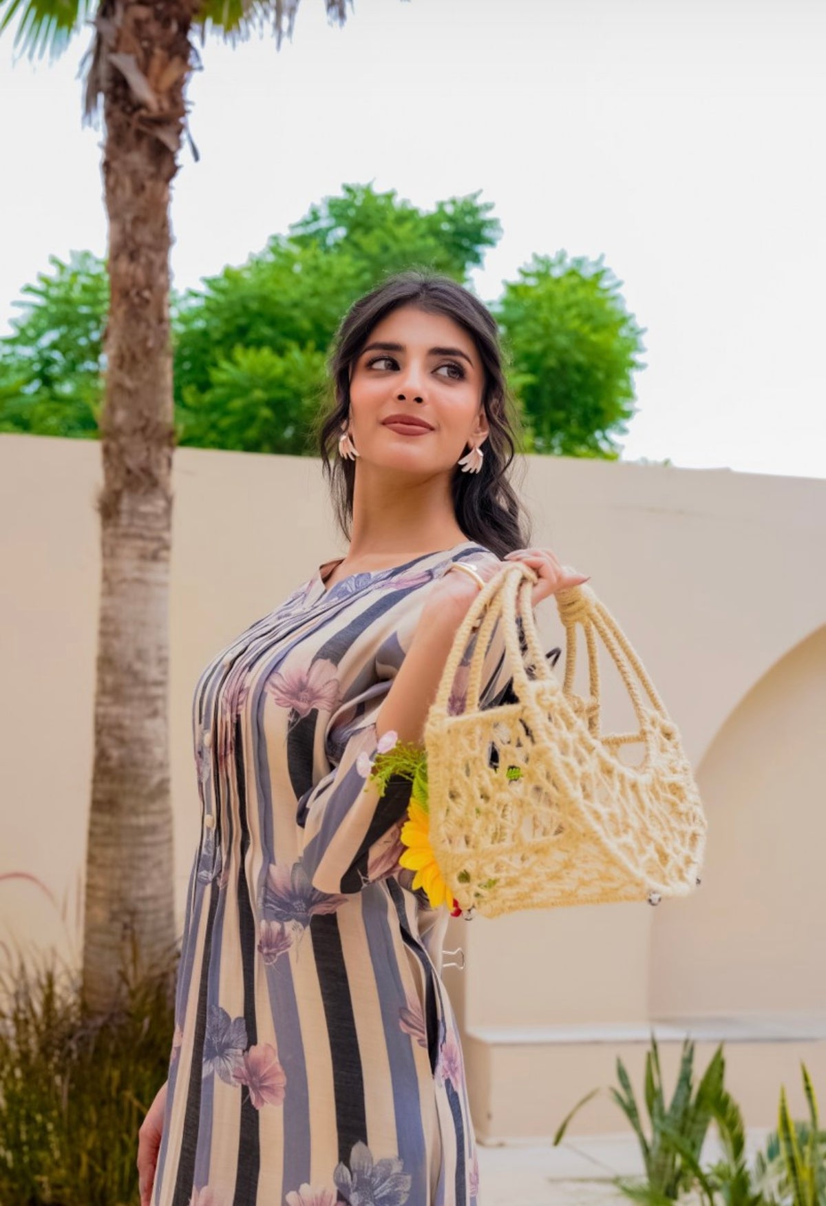 Pastel floral stripe kurta set