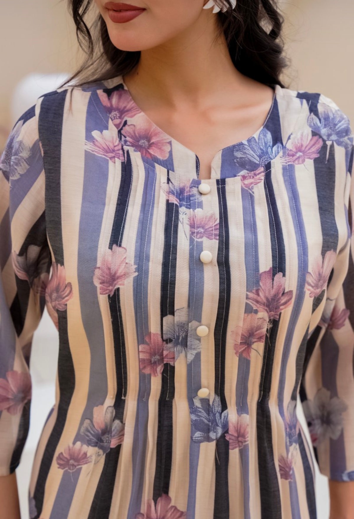 Pastel floral stripe kurta set