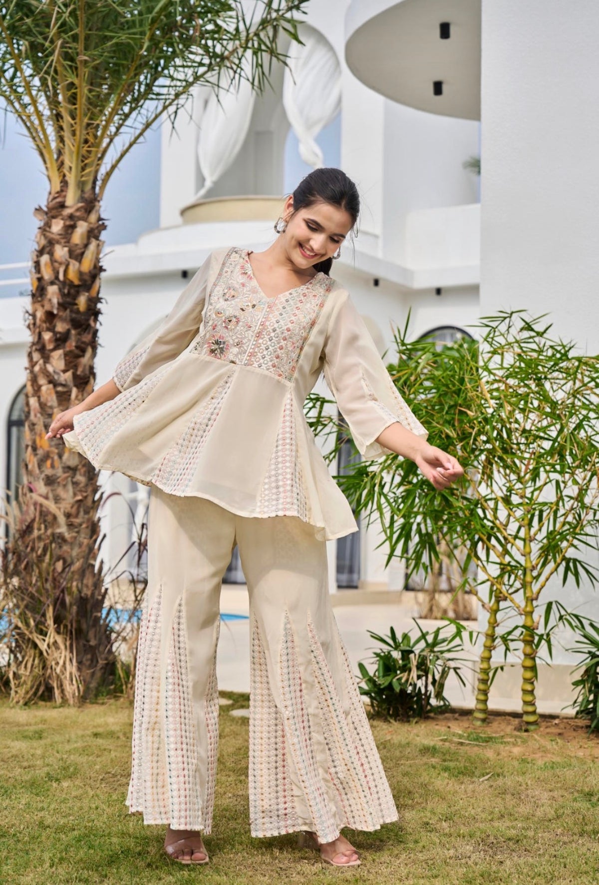 Vanilla blossom peplum co-ord set