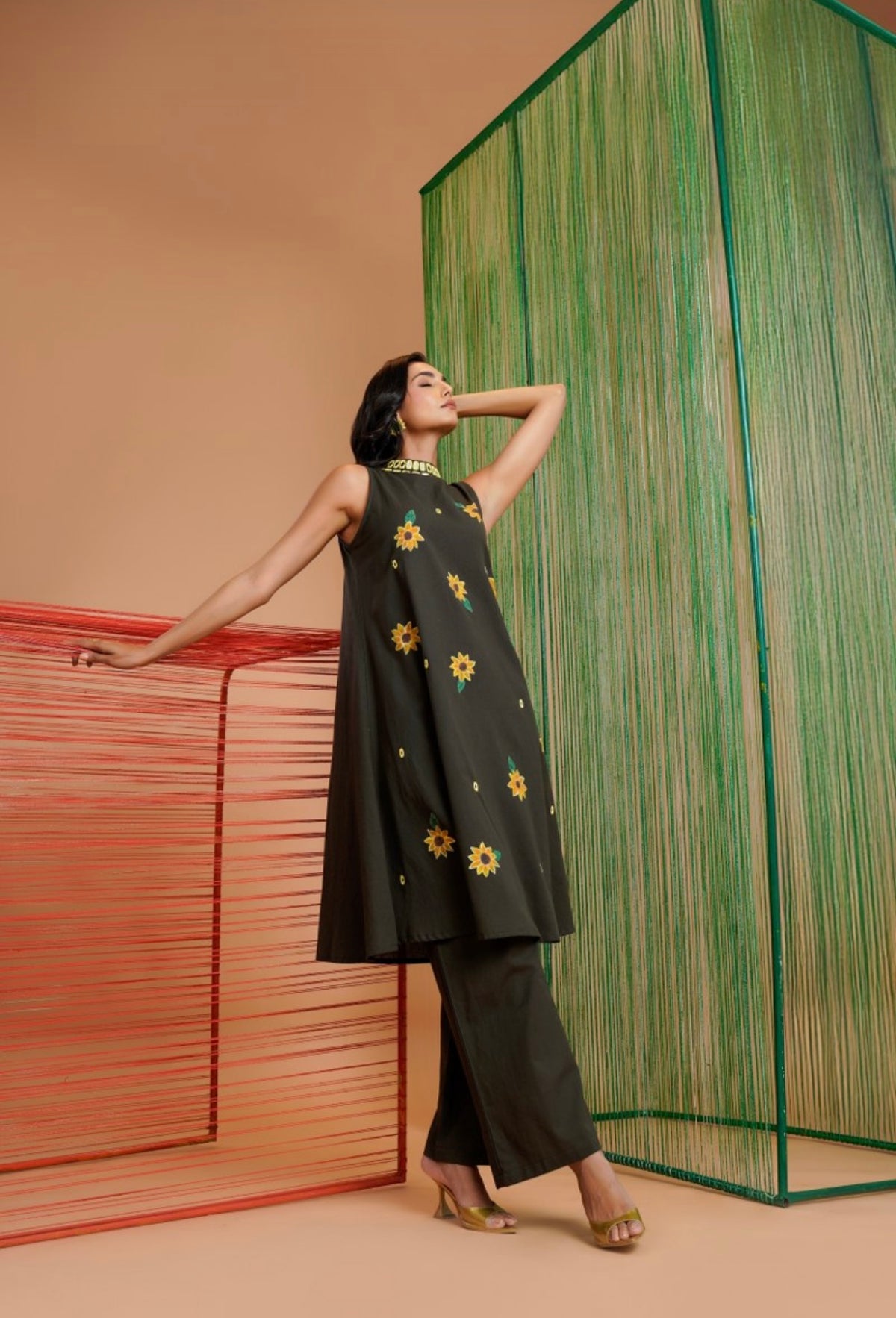 Midnight sunflower bloom kurta set