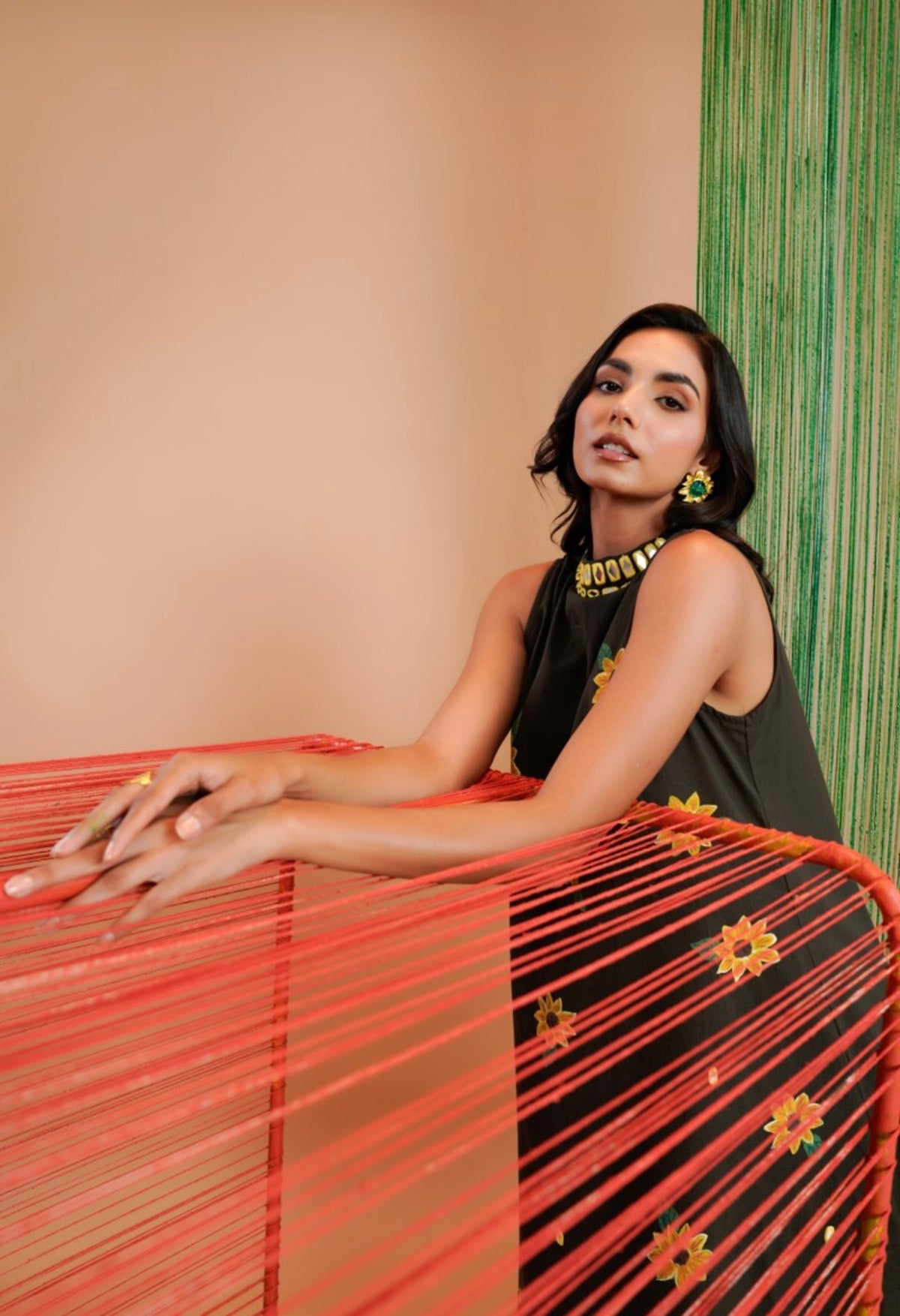 Midnight sunflower bloom kurta set