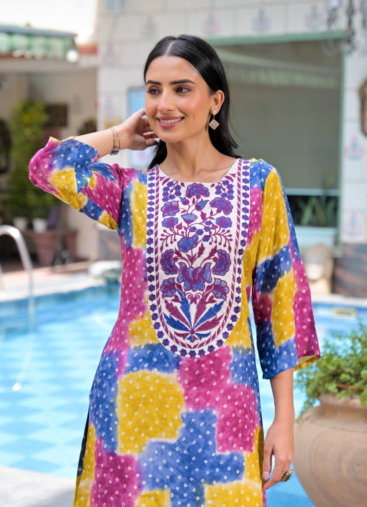 Prismatic bandhani artisanal farshi set