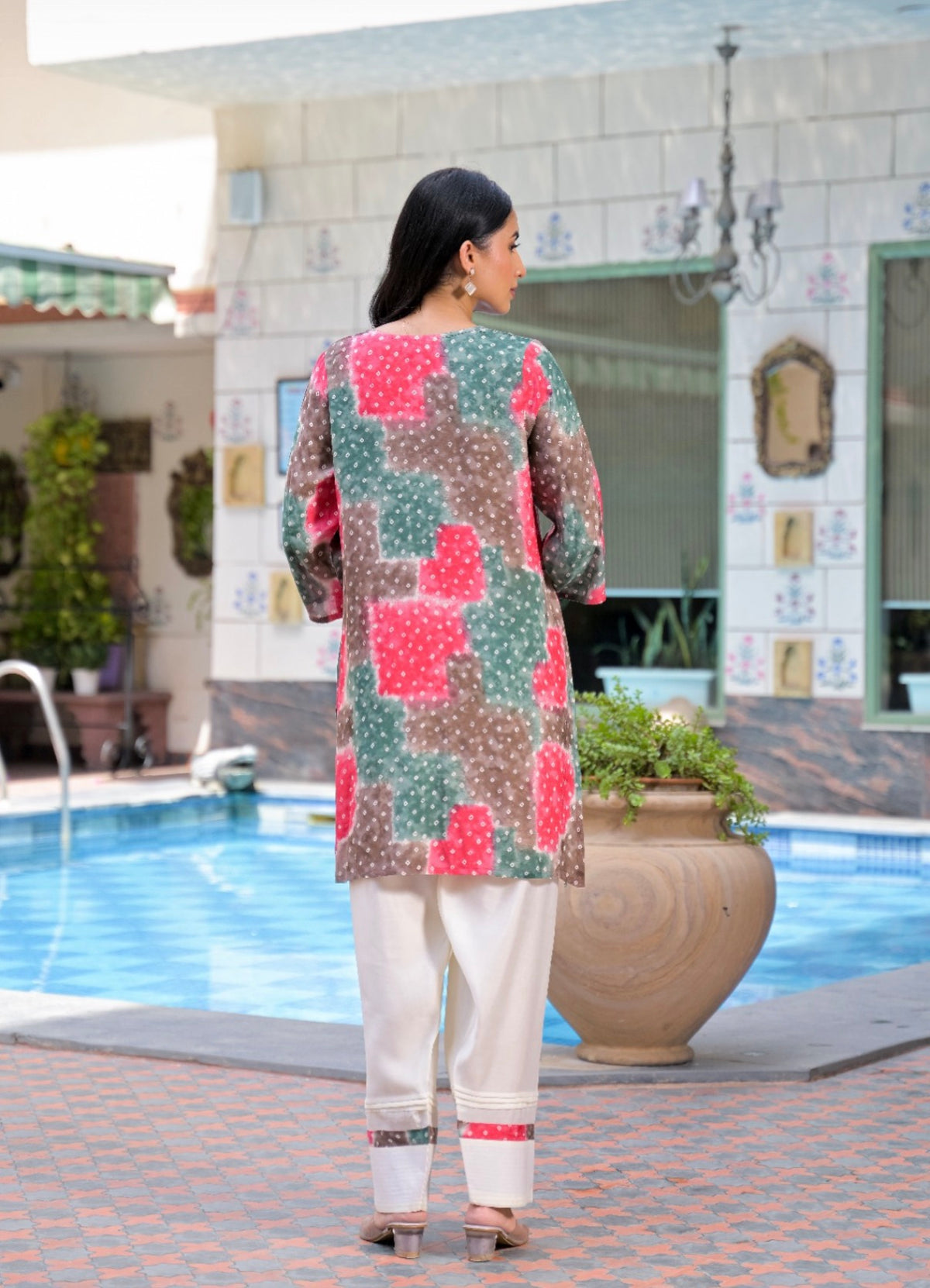 Mosaic bandhani artisanal farshi set