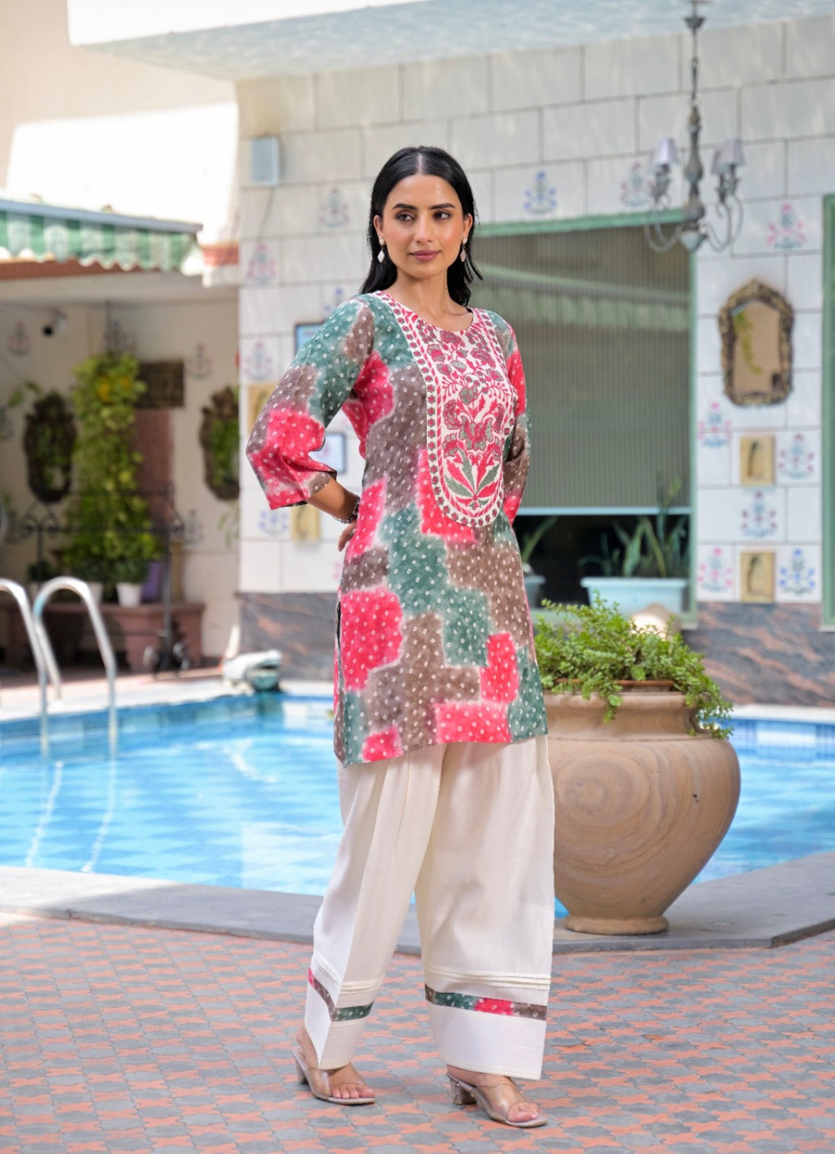 Mosaic bandhani artisanal farshi set