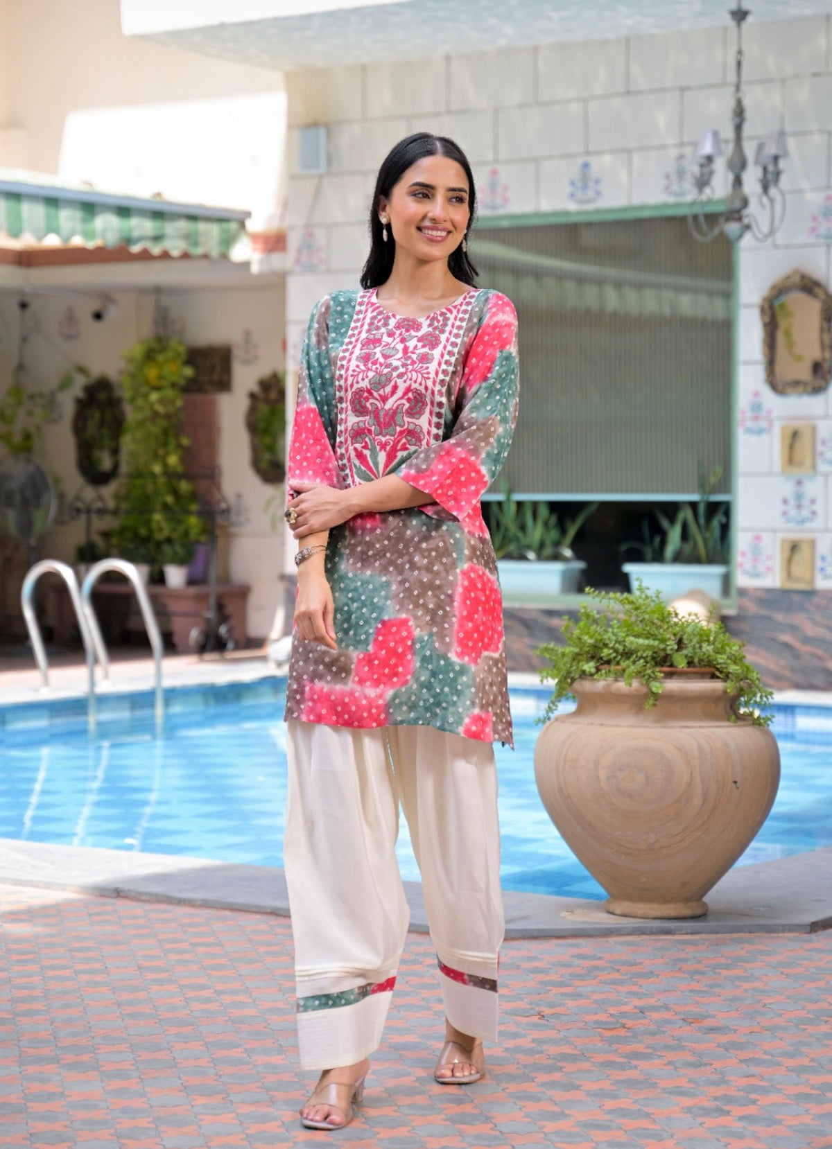 Mosaic bandhani artisanal farshi set