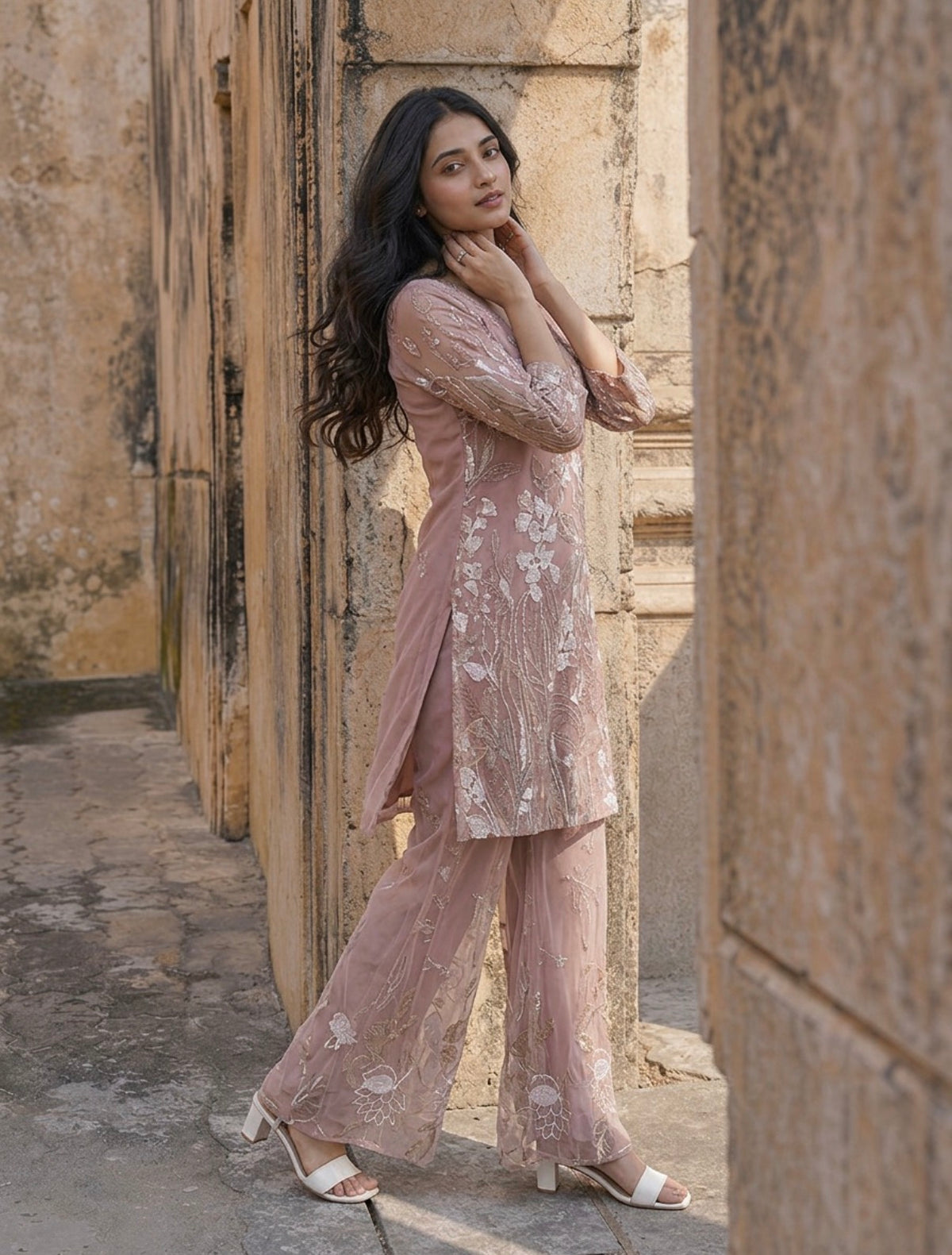 Mauve blossom elegance kurta set