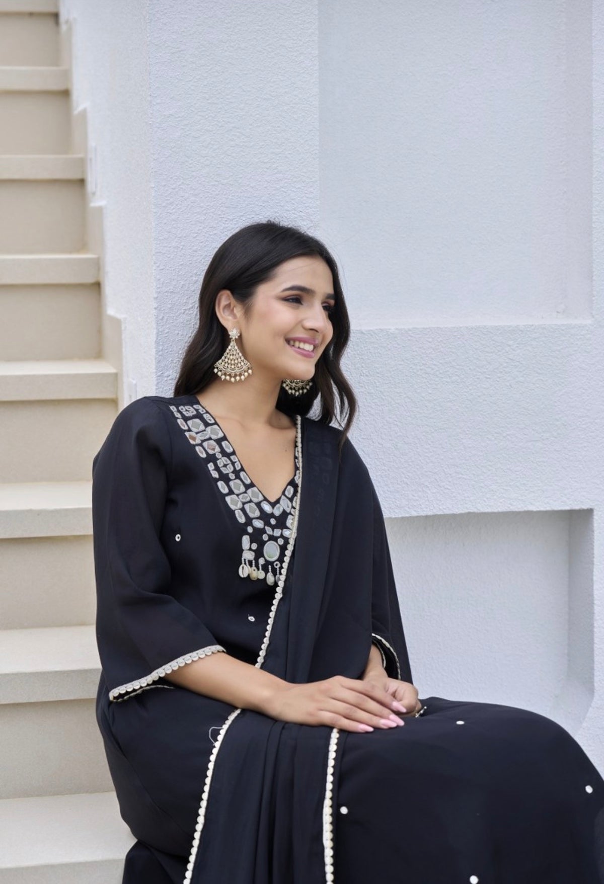 Ebony pearl embellished kurta set