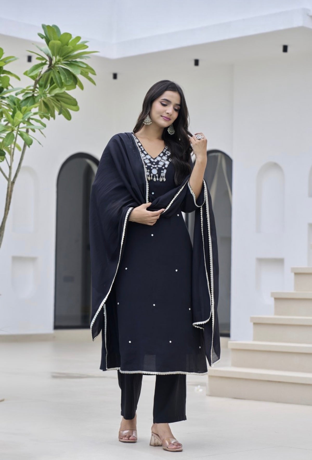 Ebony pearl embellished kurta set