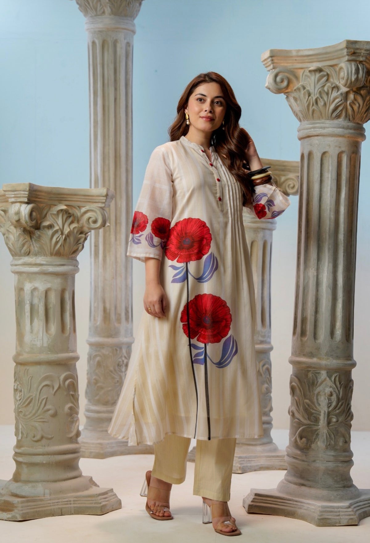 Ivory poppy grace kurta set