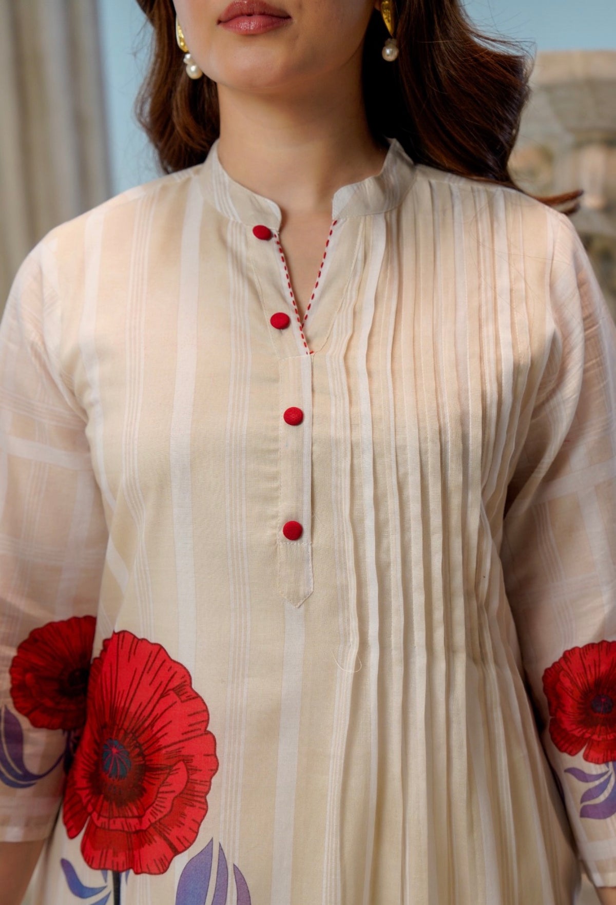 Ivory poppy grace kurta set