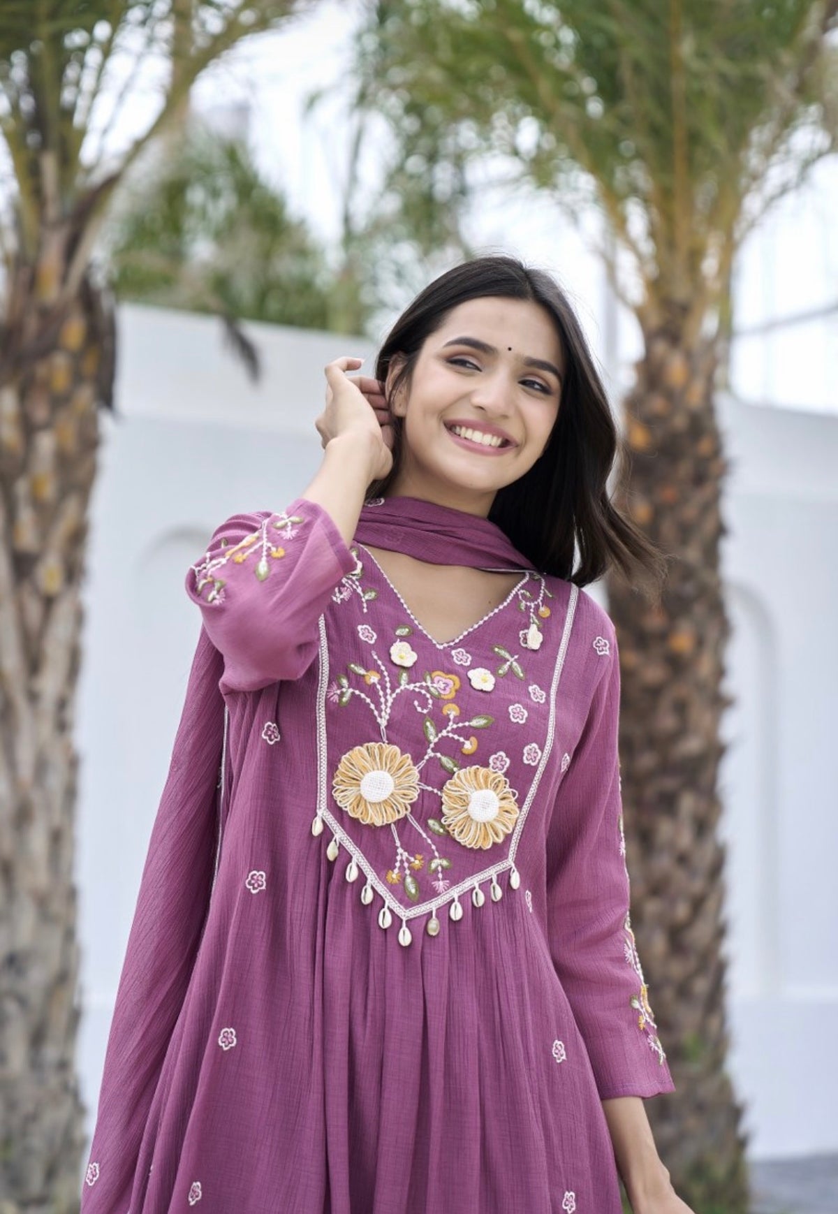 Mauve meadow embroidered suit set