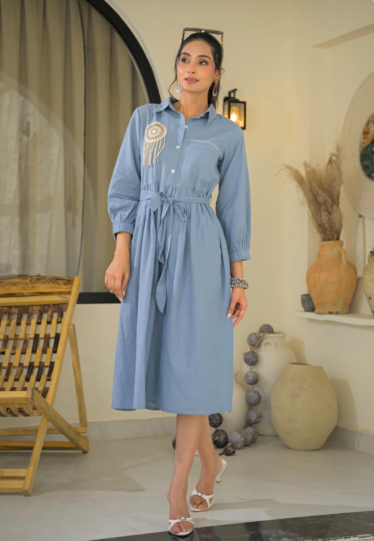 Sky horizon tasseled dress