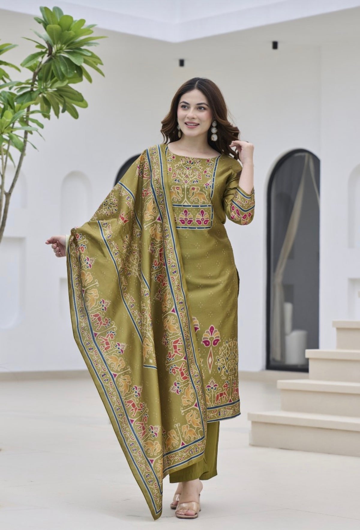 Traditional olive grace suit set