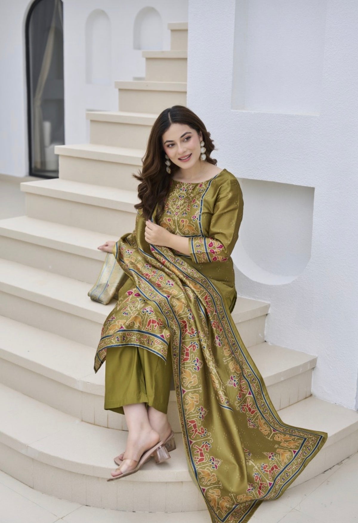 Traditional olive grace suit set