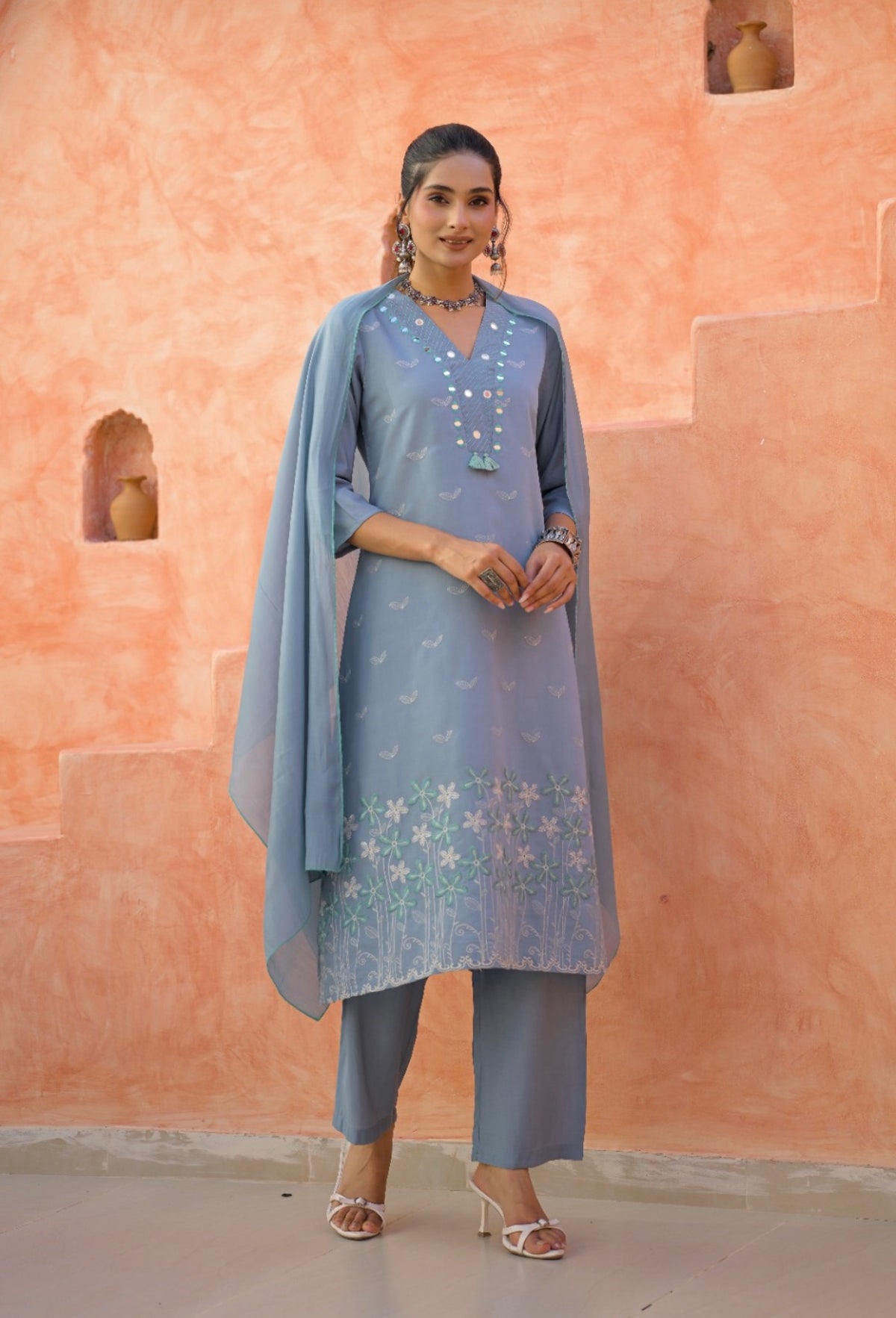 Misty blue grace suit set
