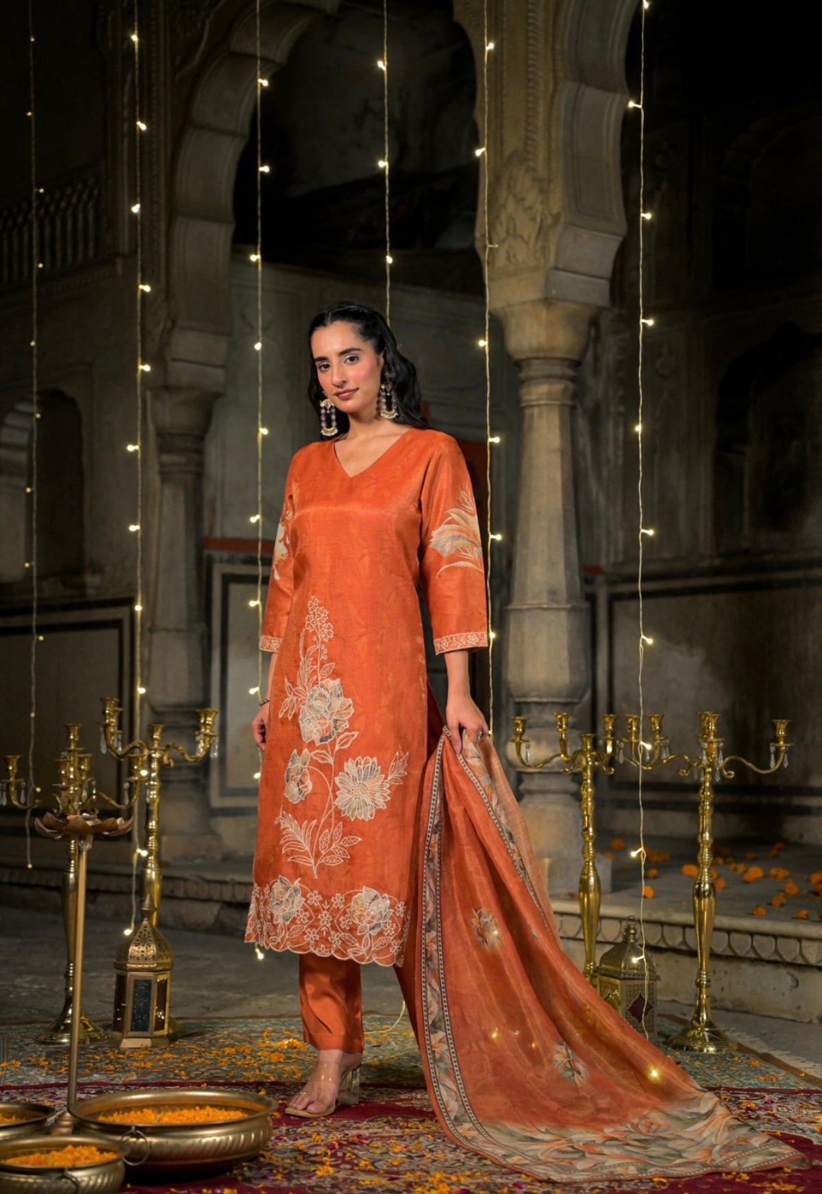 Antique saffron heritage suit set