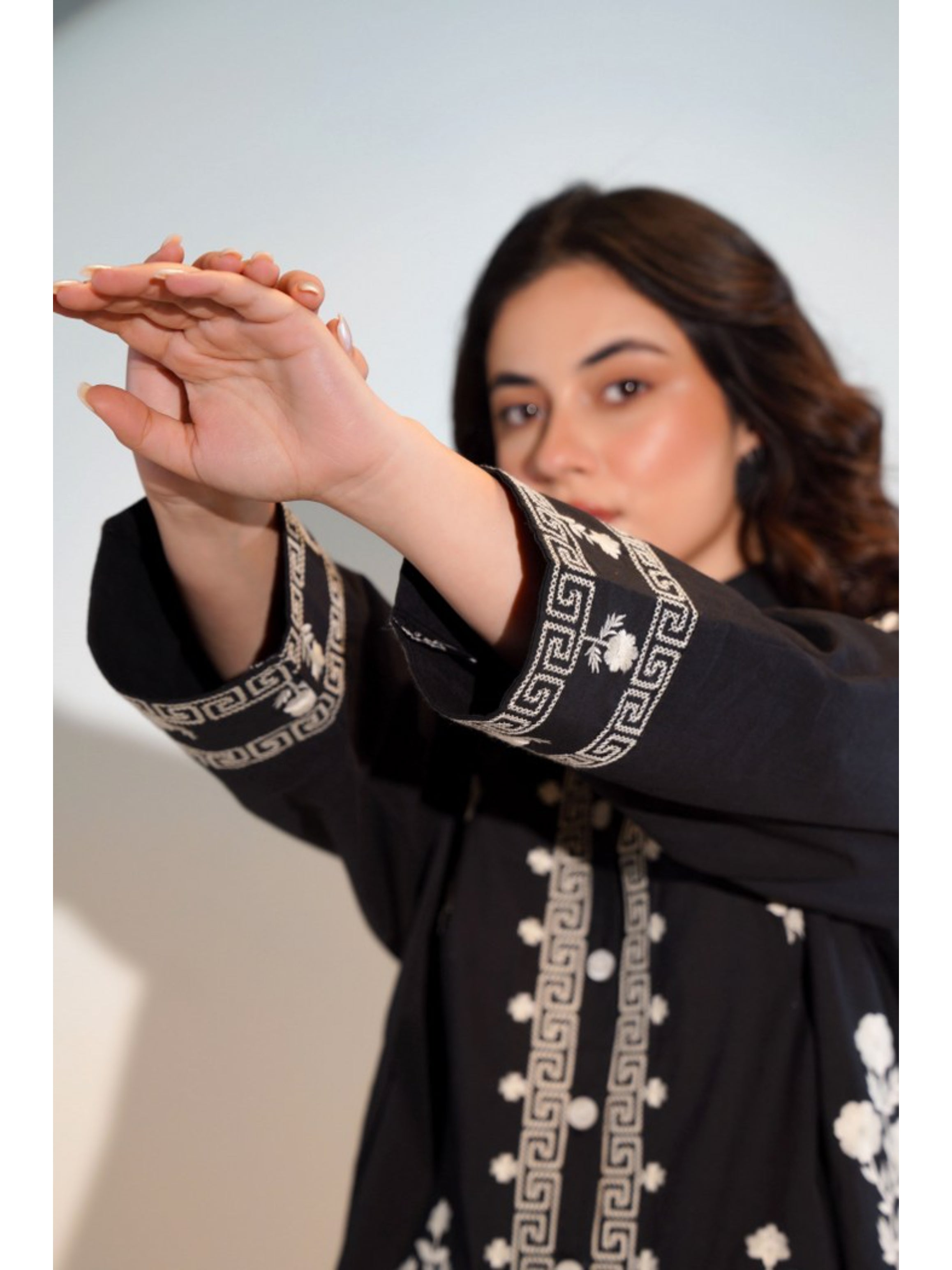 ELEGANT ABSTRACT EMBROIDERED COTTON BLACK SHIRT