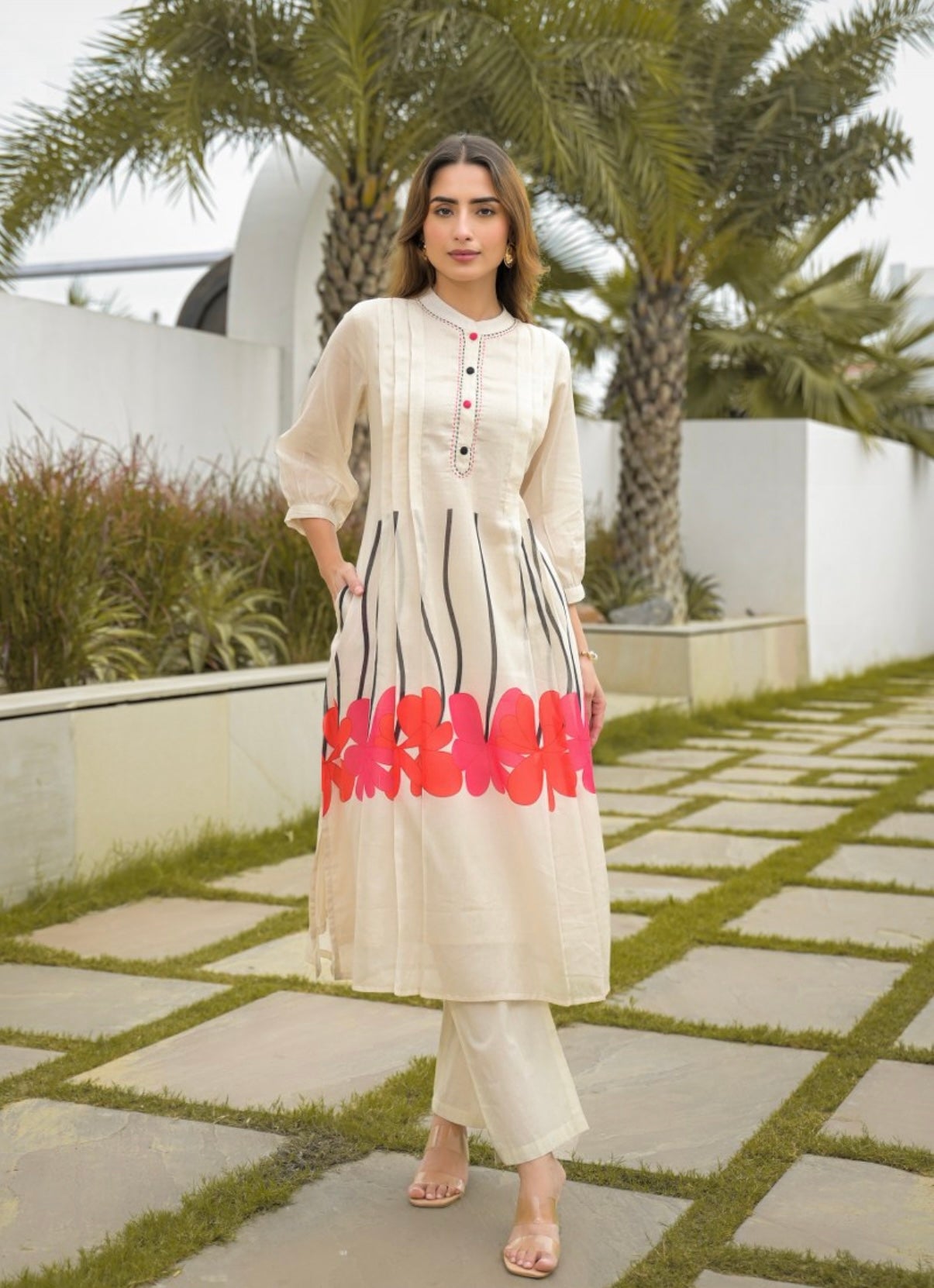 Petals at Dusk Ivory Kurta Set