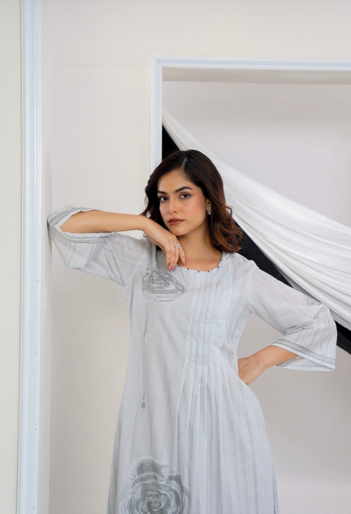 Silver Grey Pintuck Kurta Set