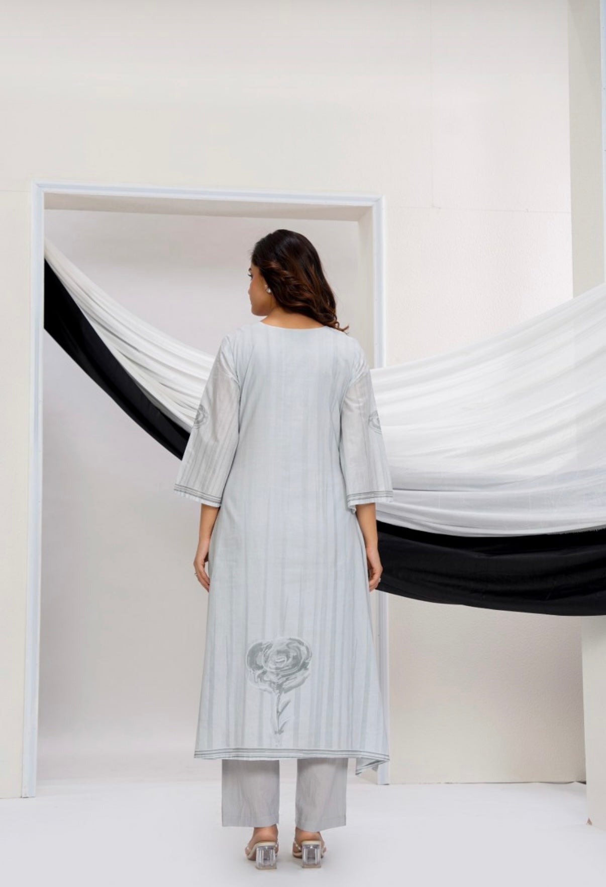 Silver Grey Pintuck Kurta Set
