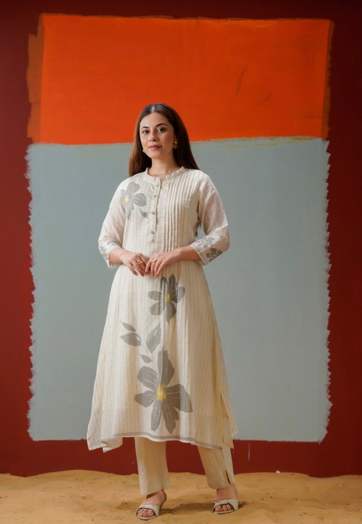Serene Floral Ivory Cotton Kurta Set