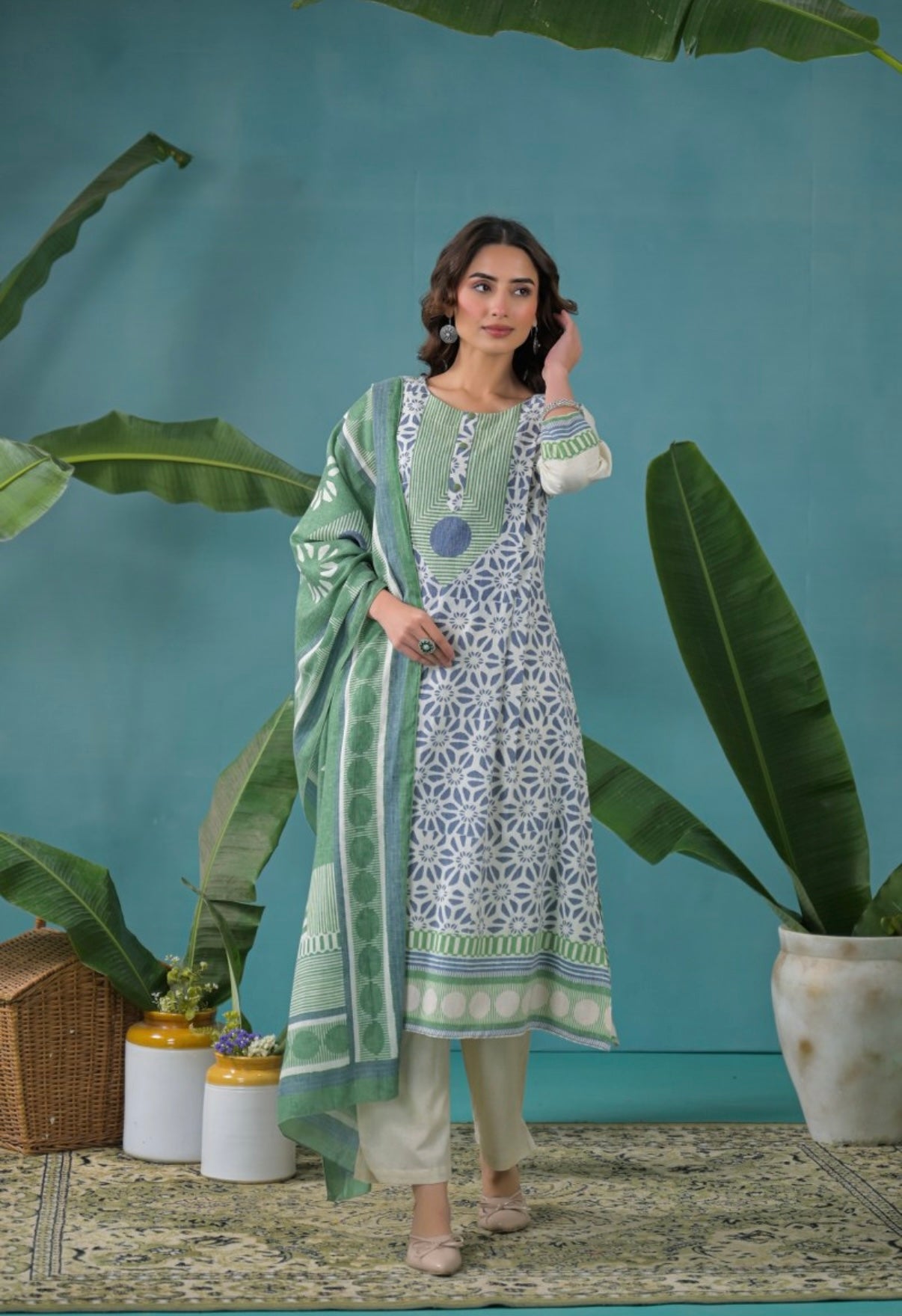 Mint Fern Elegance Kurta Set