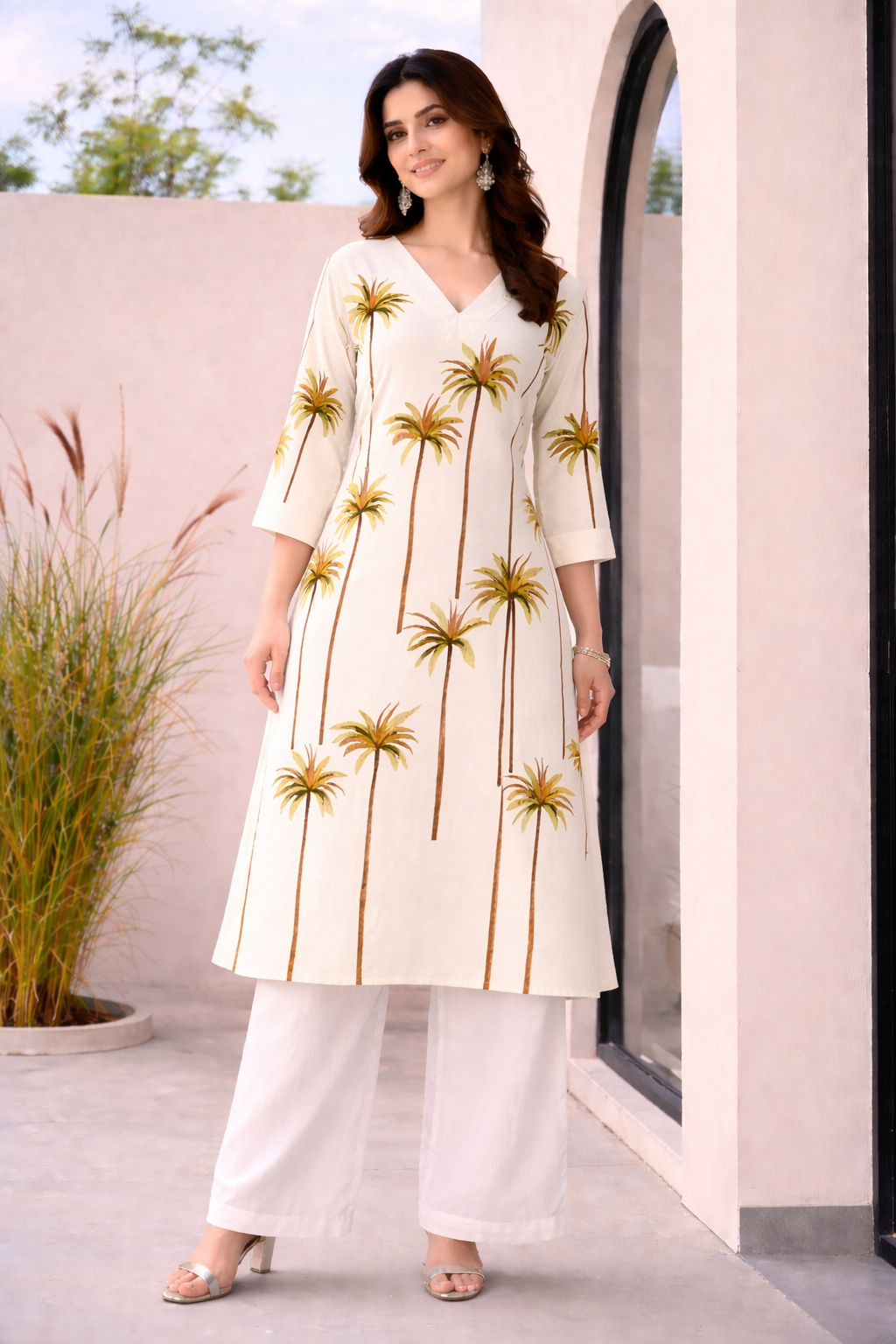 Ivory Oasis Palm Kurta Set