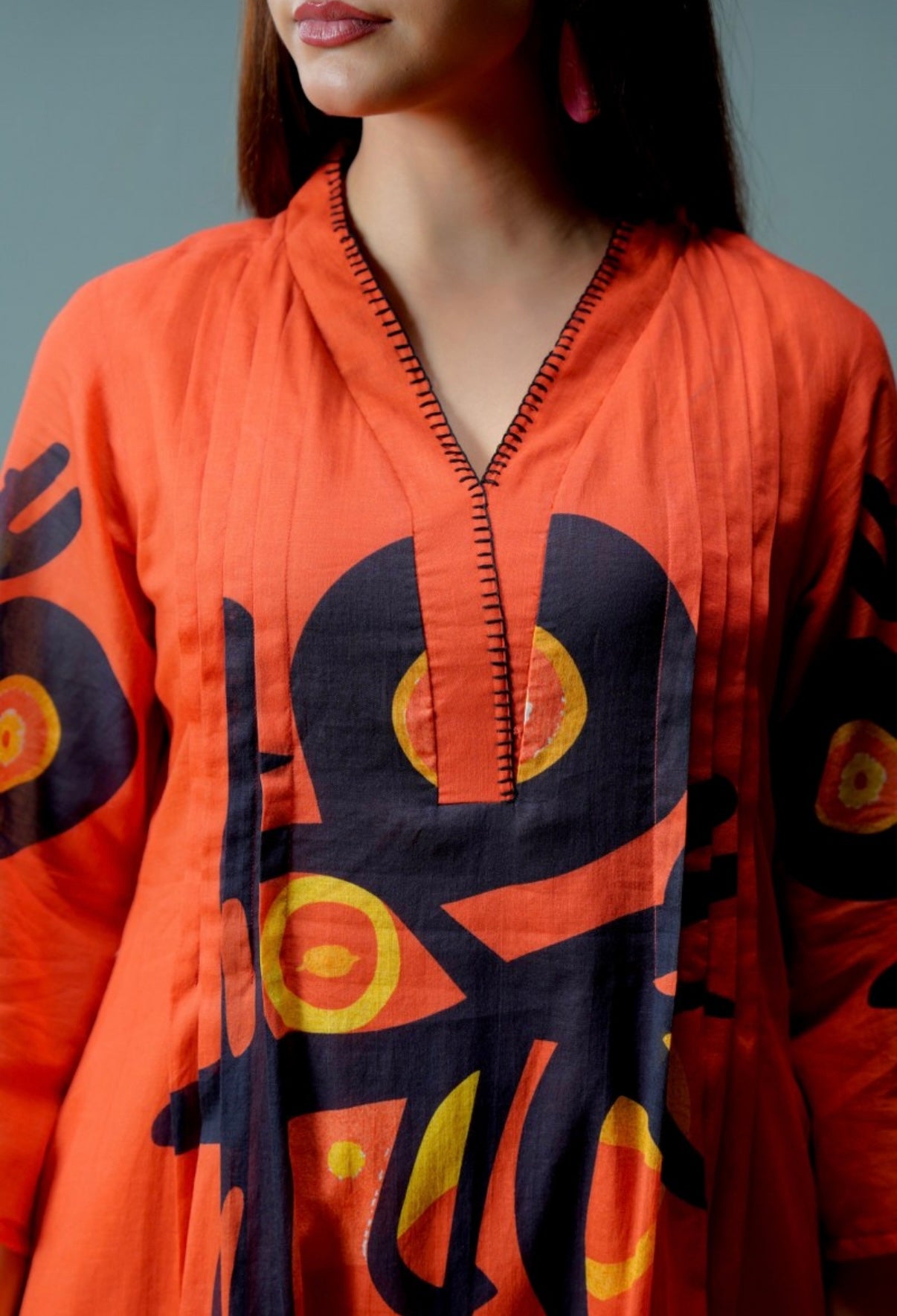 Burnt Orange Abstract Kurta Set