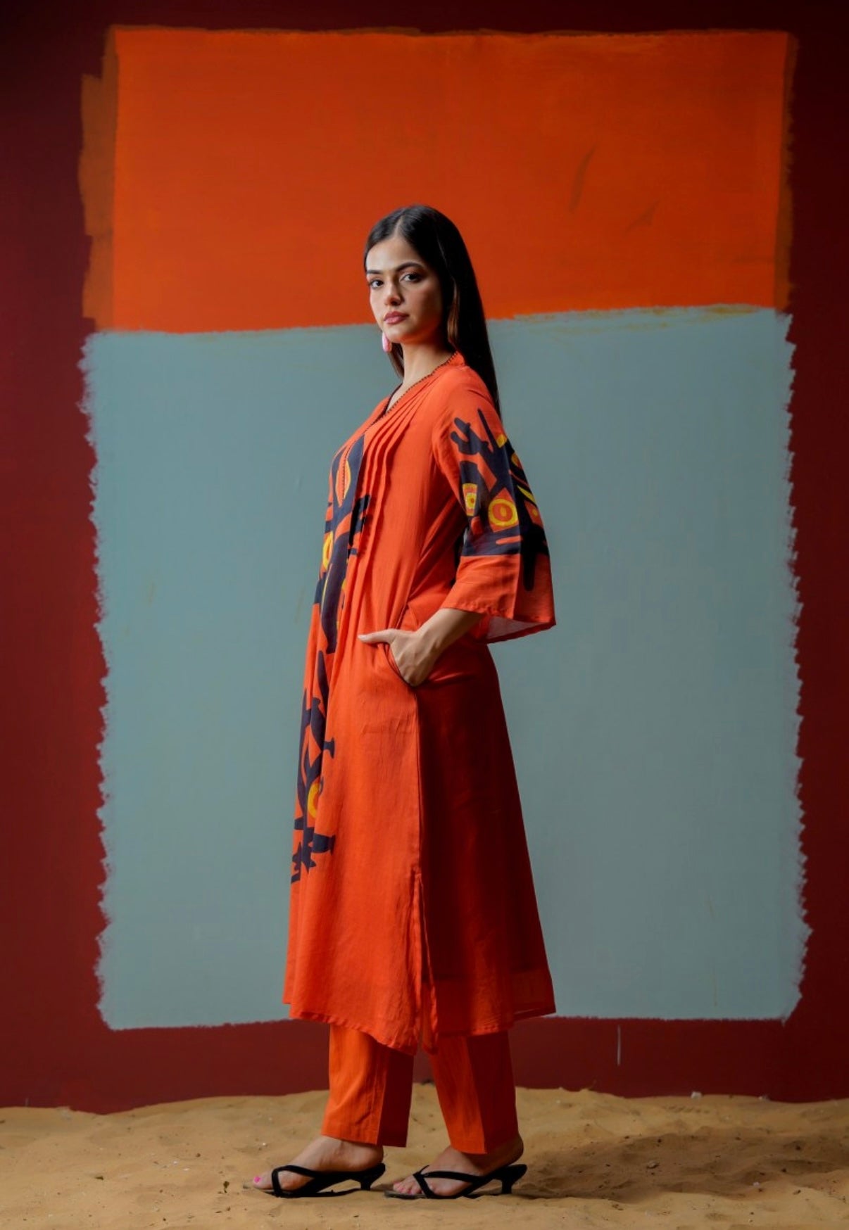 Burnt Orange Abstract Kurta Set