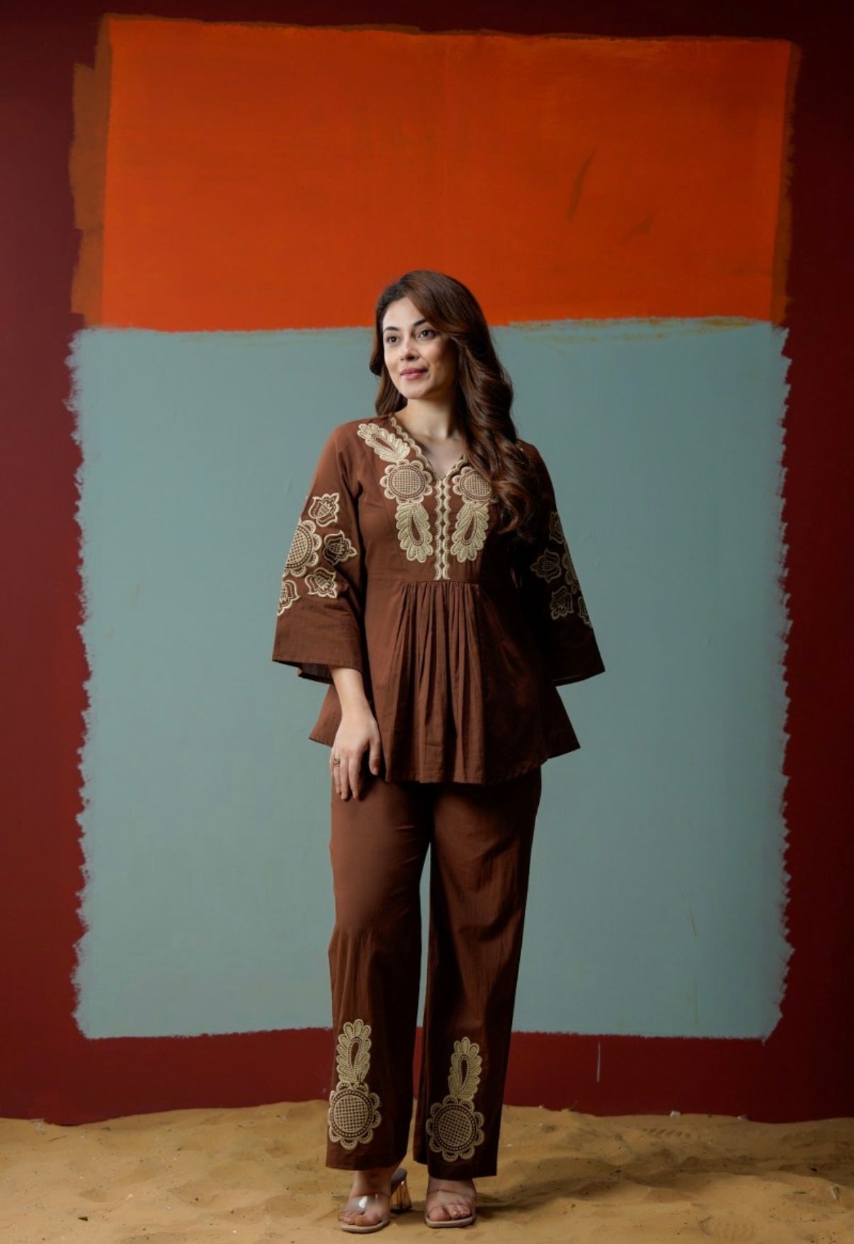 Cocoa Bloom Embroidered Co-Ord Set