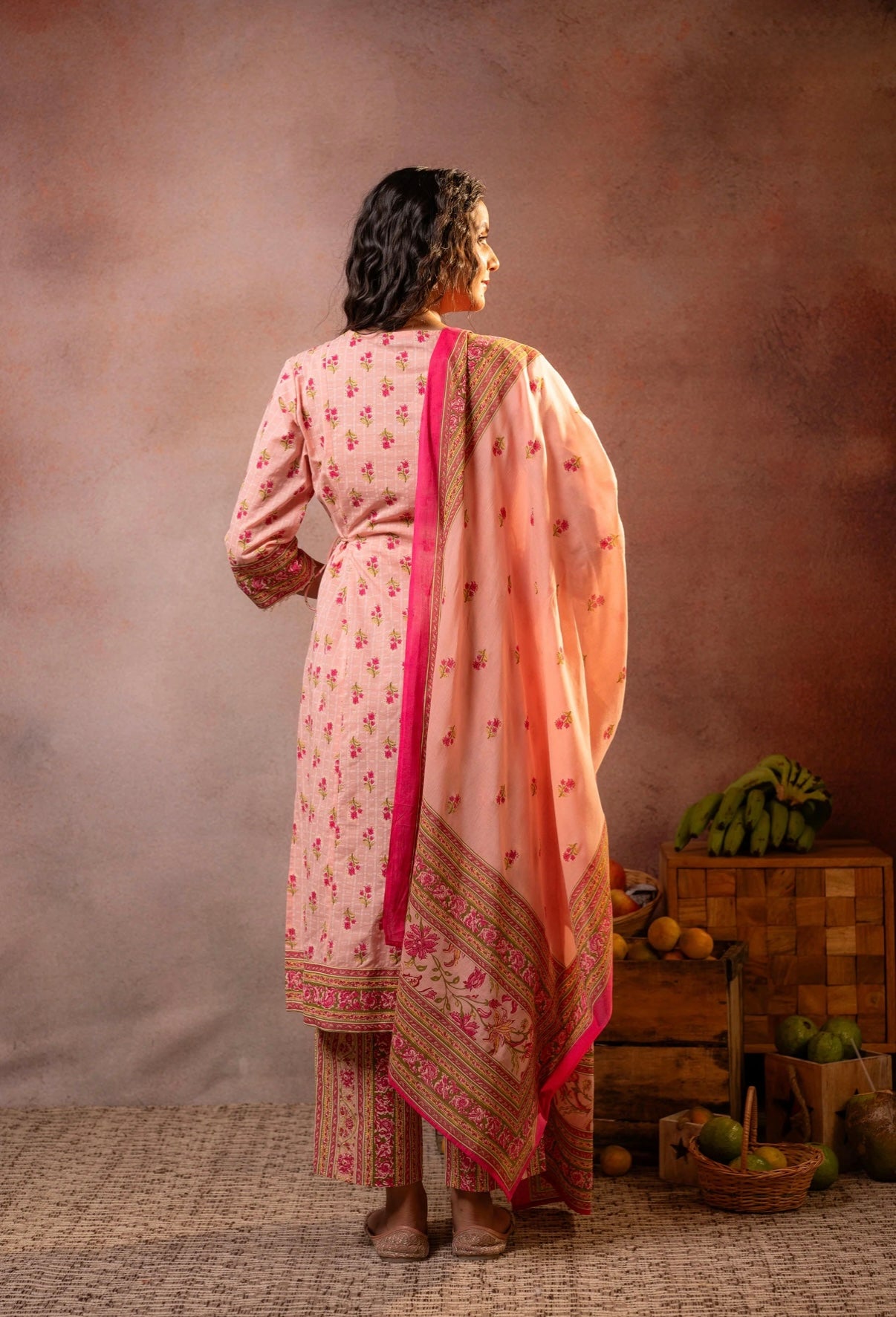 Petal Veil Peach Kurta Set