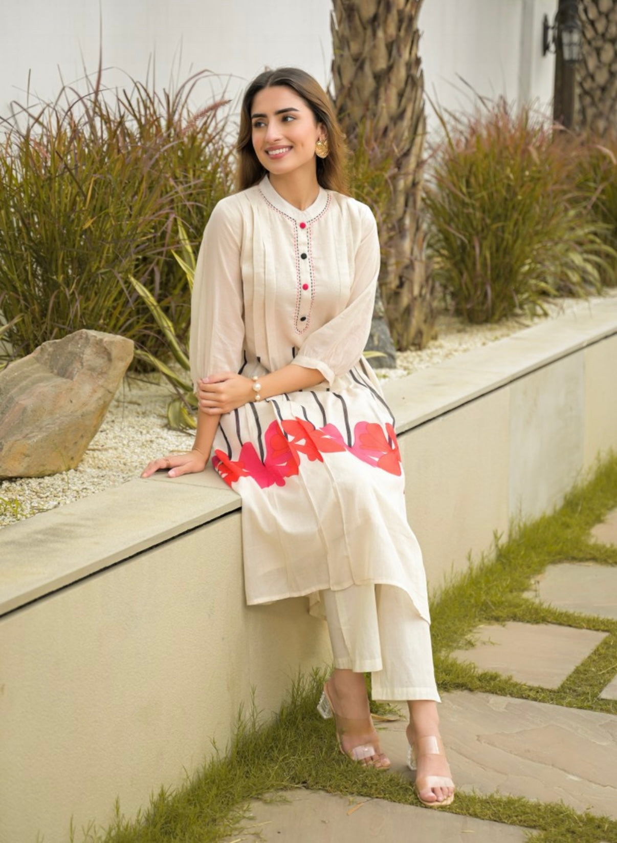 Petals at Dusk Ivory Kurta Set