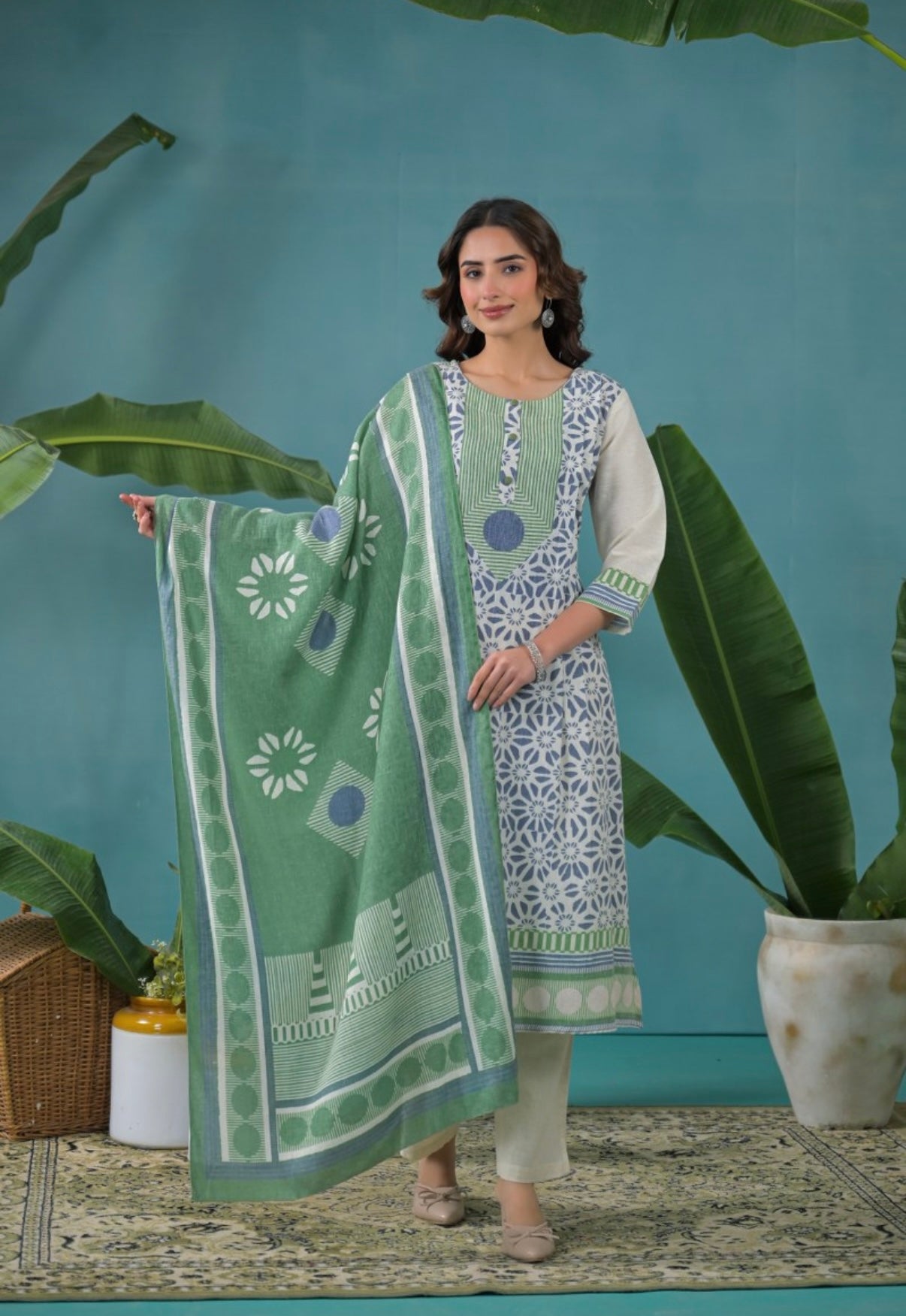 Mint Fern Elegance Kurta Set