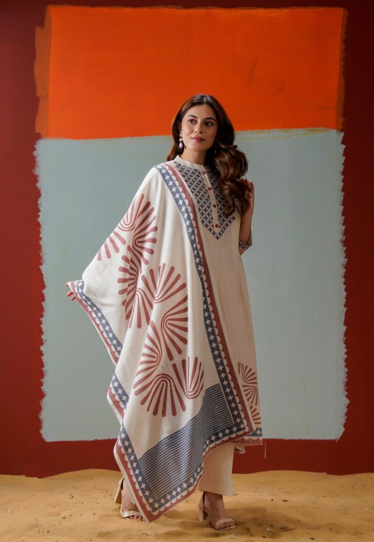 Rust & Slate Ivory Printed Kurta Set
