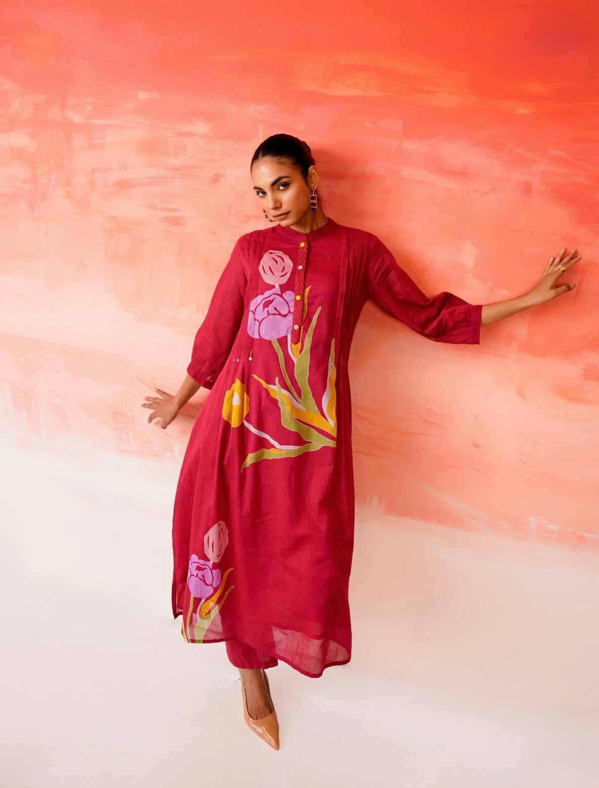 Gulnaar Crimson Cotton Kurta