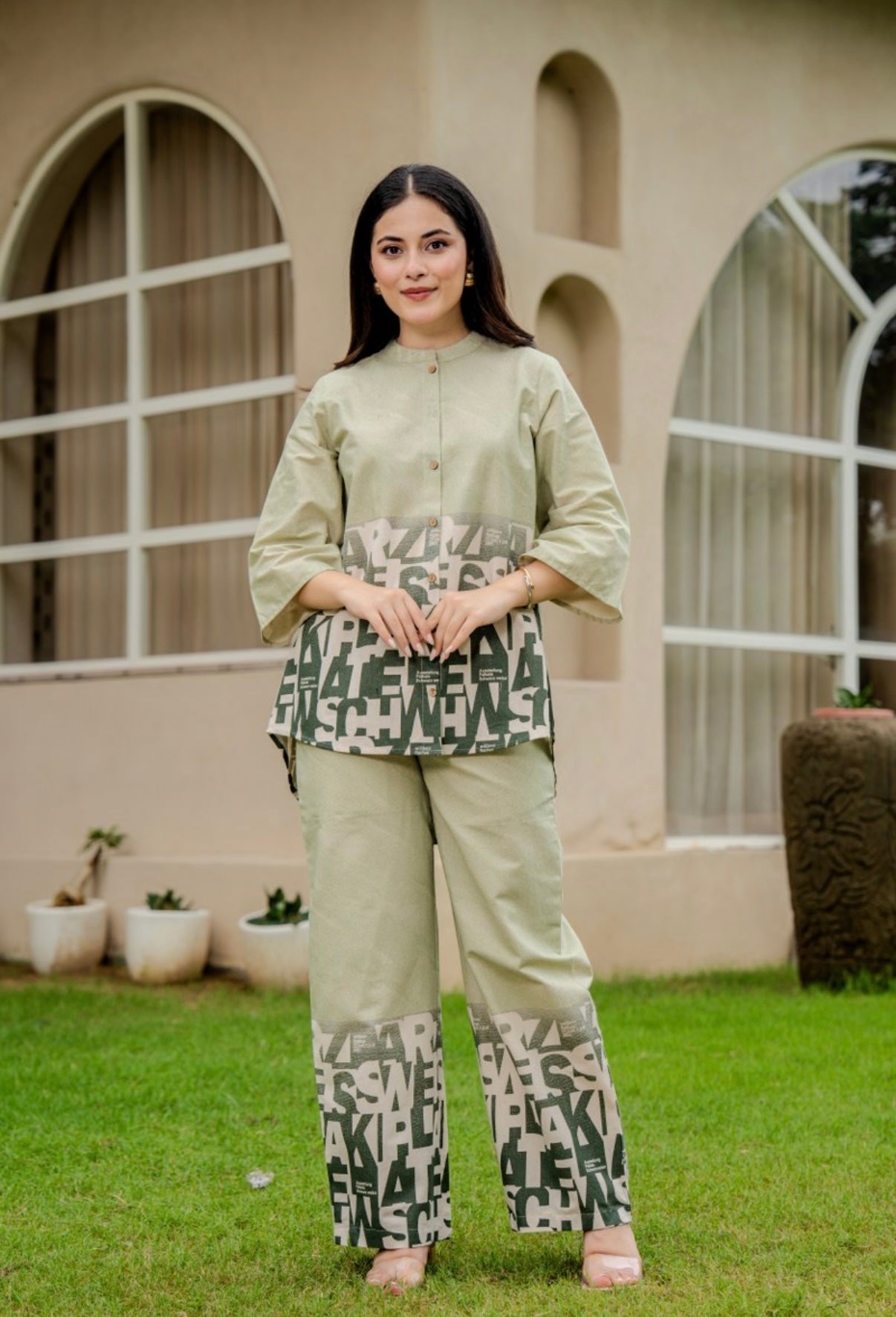Olive Letterplay Cotton Co-Ord Set