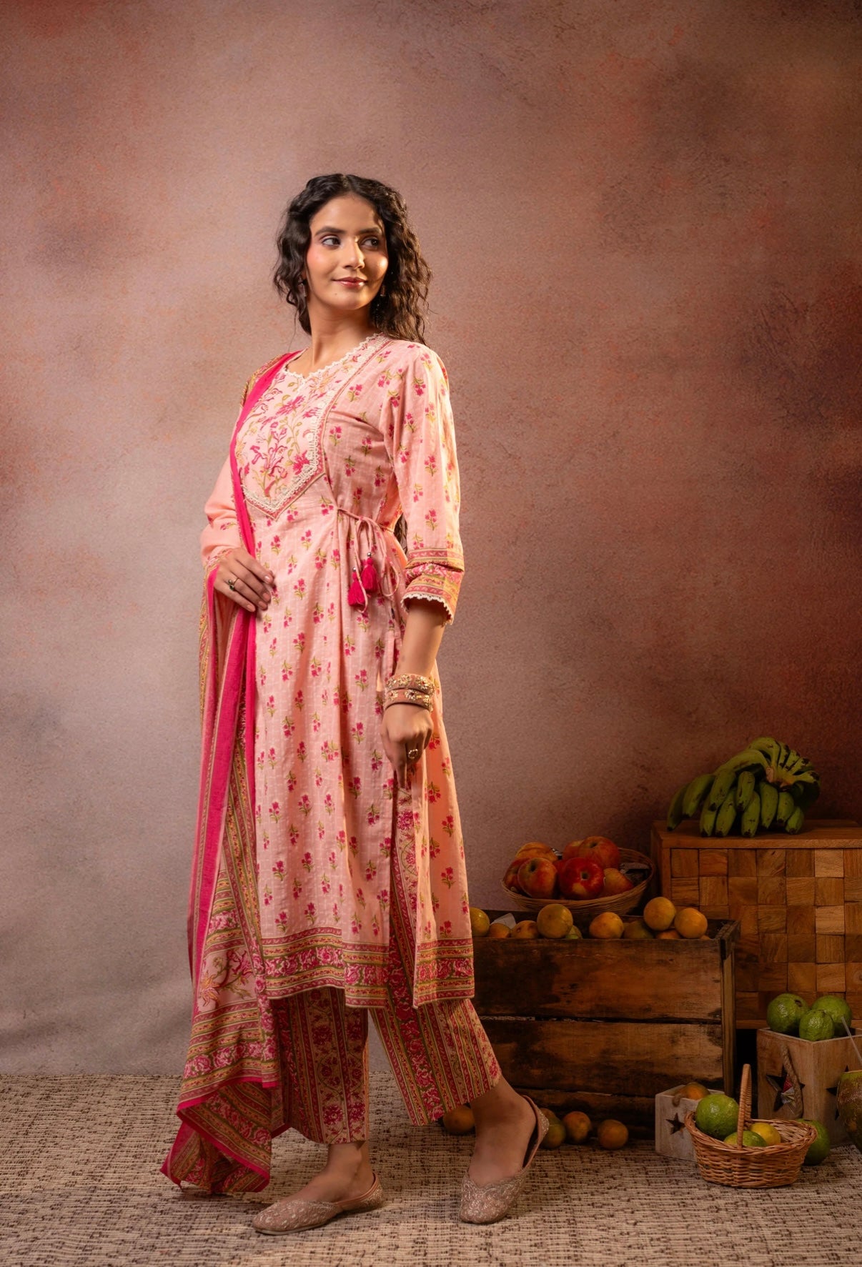 Petal Veil Peach Kurta Set