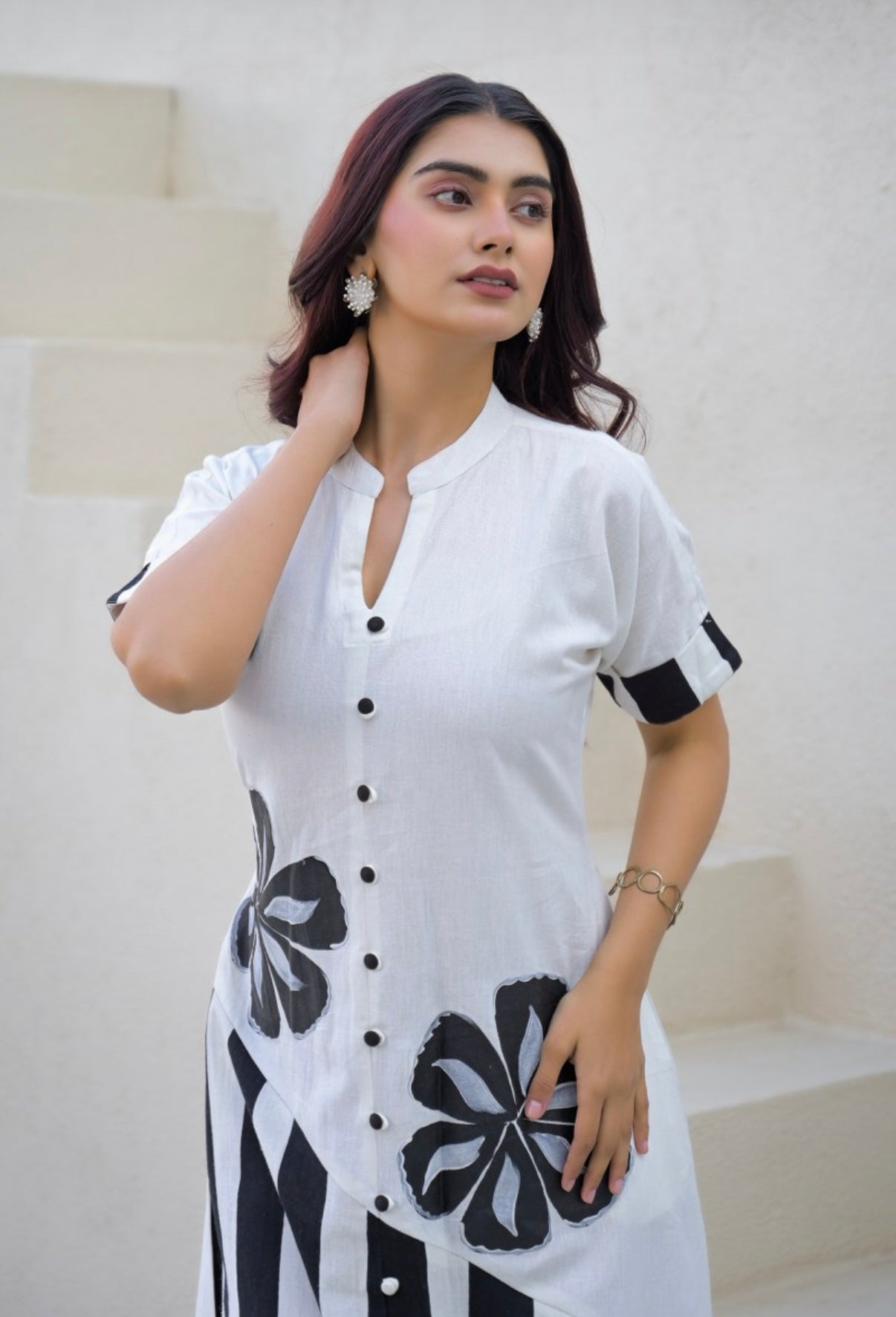 Black Petal Drift Midi Dress