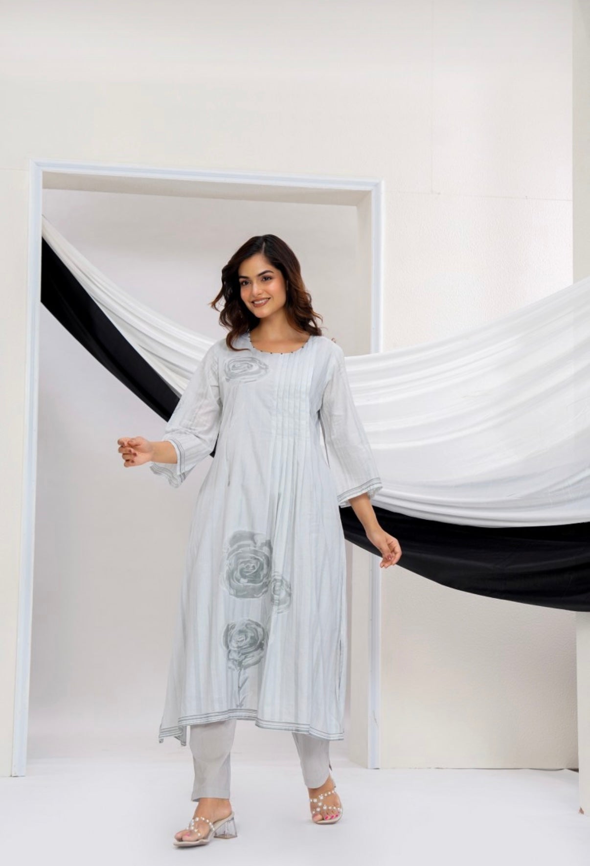 Silver Grey Pintuck Kurta Set